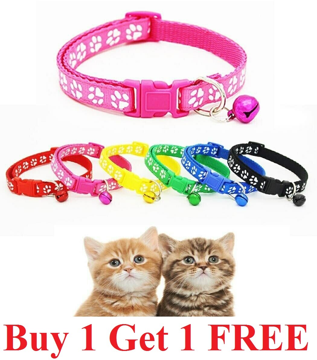Adjustable Nylon Cat Collar with Bell for Cat Kitten small dog paw cute