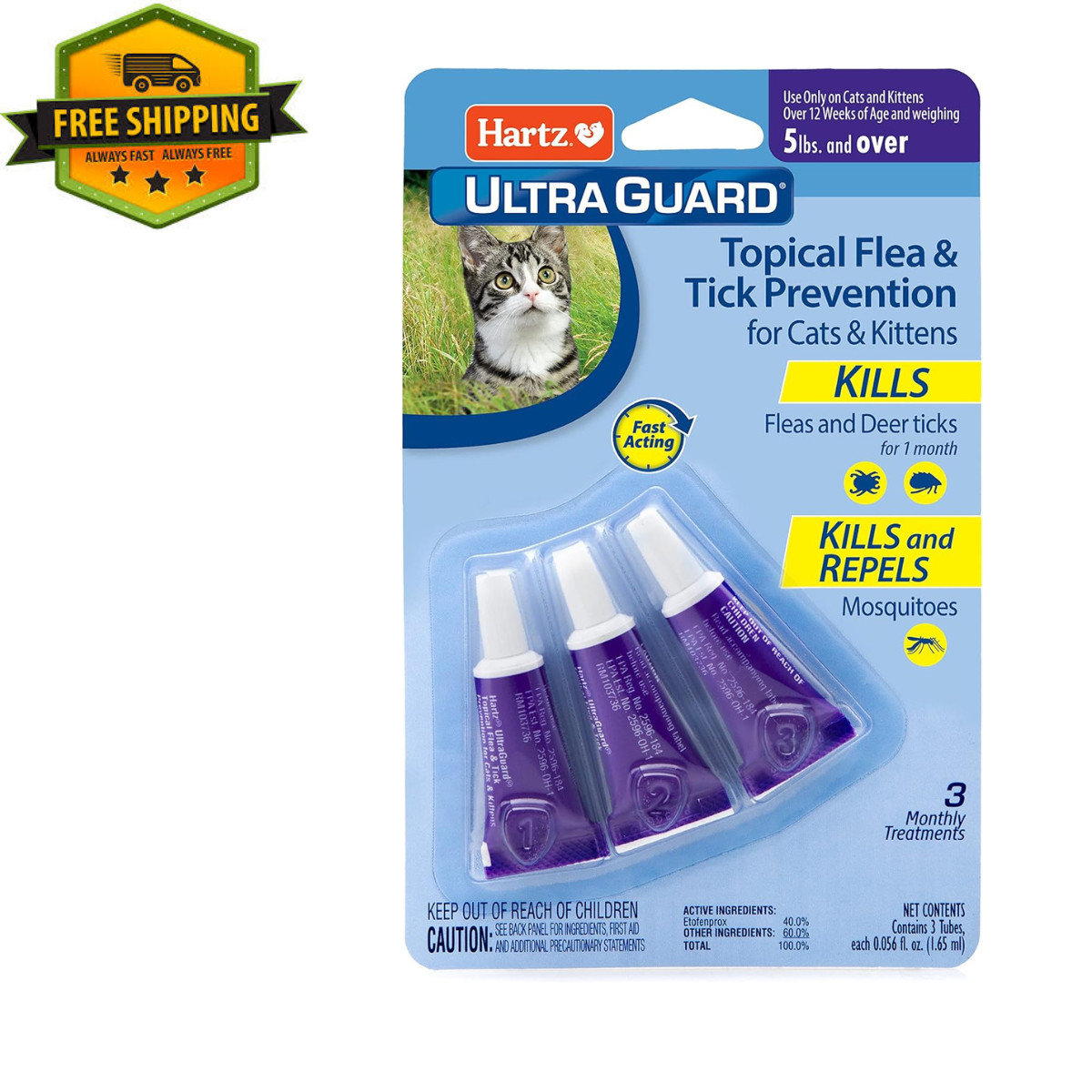 Hartz UltraGuard Topical Flea & Tick Prevention for Cats and Kittens – 3 Monthly