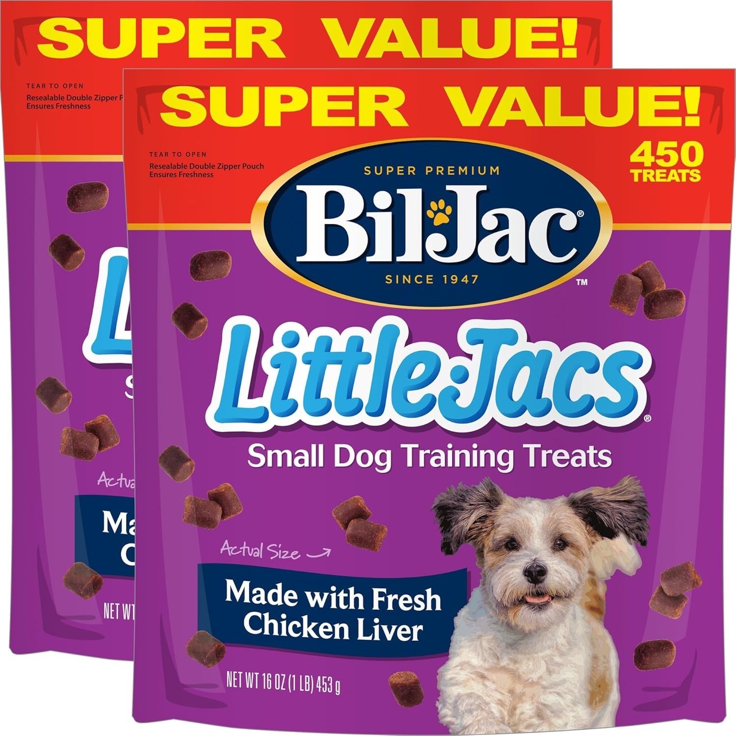 Bil-Jac Little-Jacs Small Dog Training Treats Chicken Liver 16 oz 2-Pack