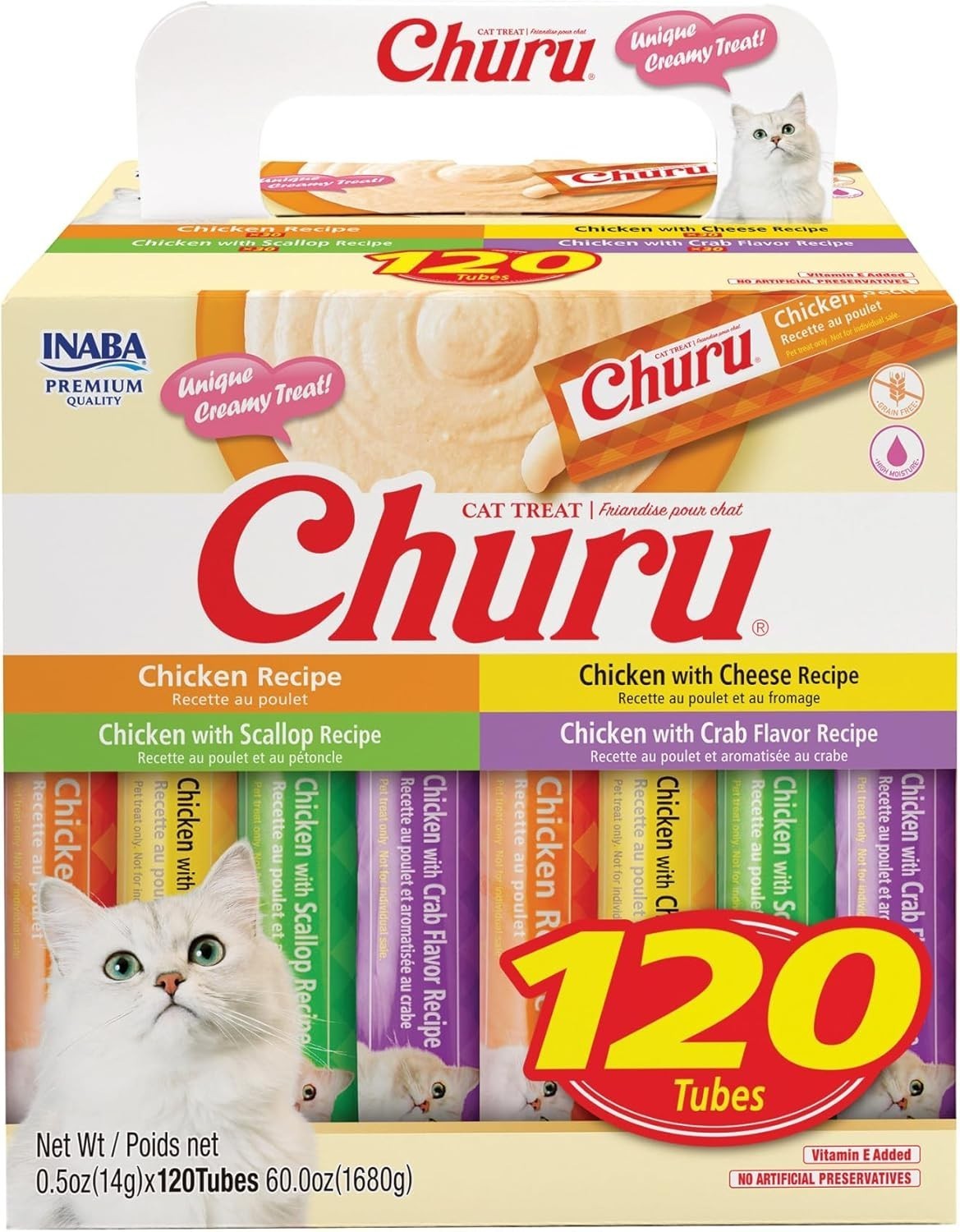 0.5 Ounces per Tube Lickable Cat Treats Squeezable Creamy Purée with Vitamin E