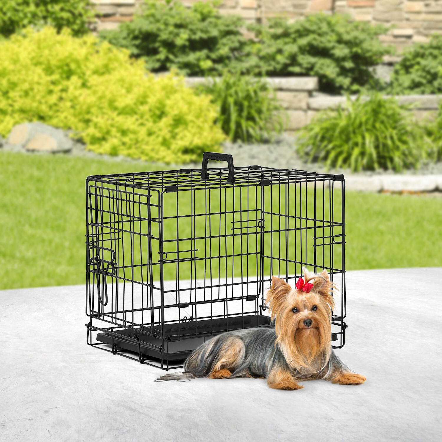Dog Crate 18″ Foldable Metal Kennel with Double Doors, Secure Slide-Bolt Latches