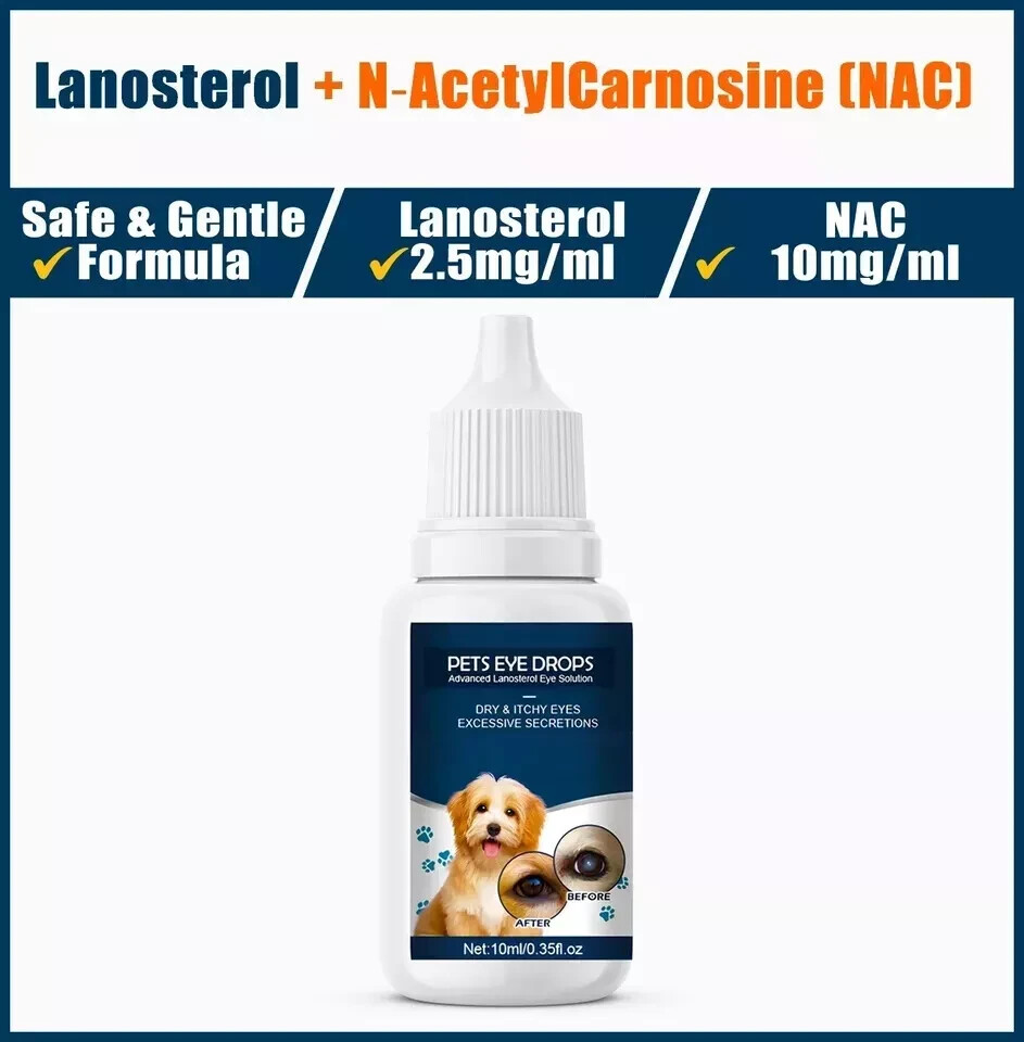 Lanosterol & NAC Dog/Cat Eye drops – Cataracts, Dry Eyes, Tearing, Lubricating