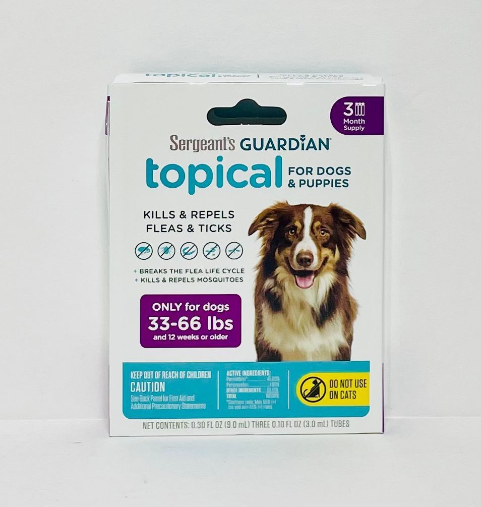 New Seargant’s Guardian Fleas & Ticks Topical for Dogs (33-66lbs) 3-Month Supply