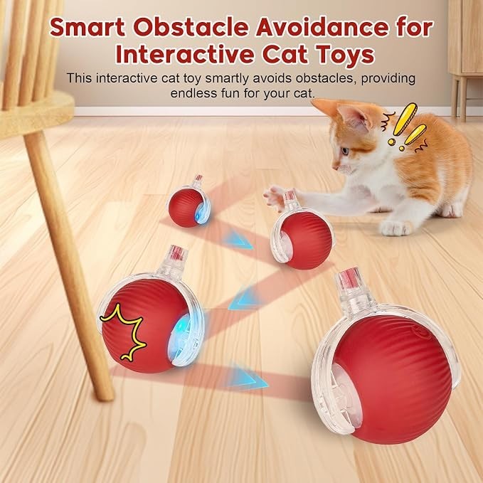 Interactive Smart Rolling Ball Toy for Dogs Cats USB Rechargeable Auto 360 Red