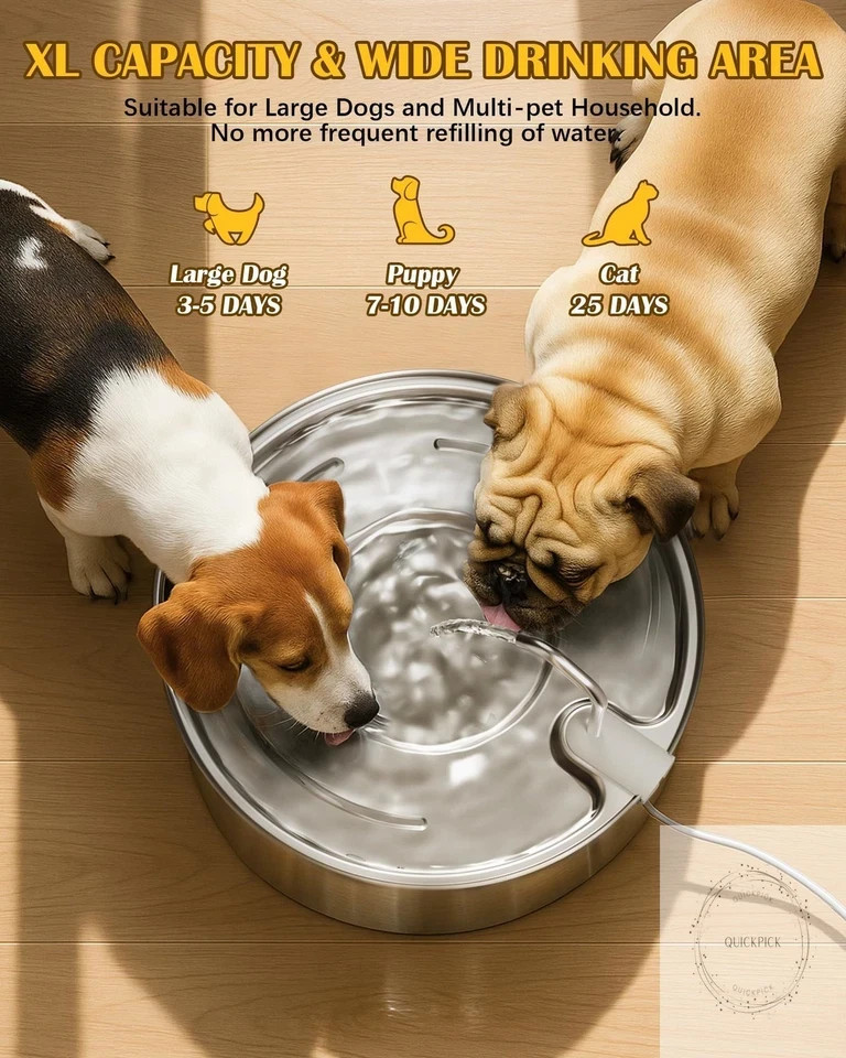 Dog Water Fountain for Large Dogs- 270oz/8L Stainless Steel Dog Water Bowl Dispe