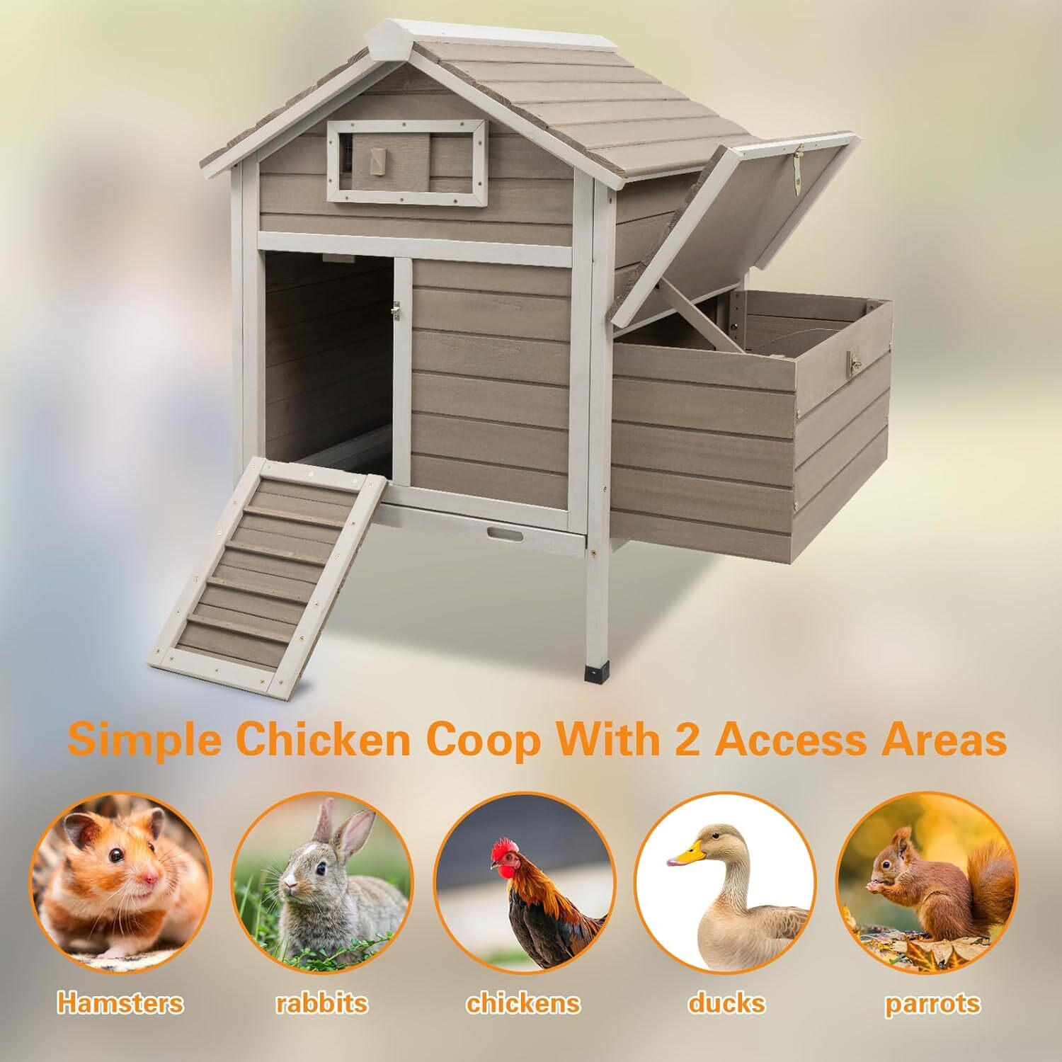 Chicken Coop Rabbit Hutch with Removable Trays Raised Hen House with Nesting Box