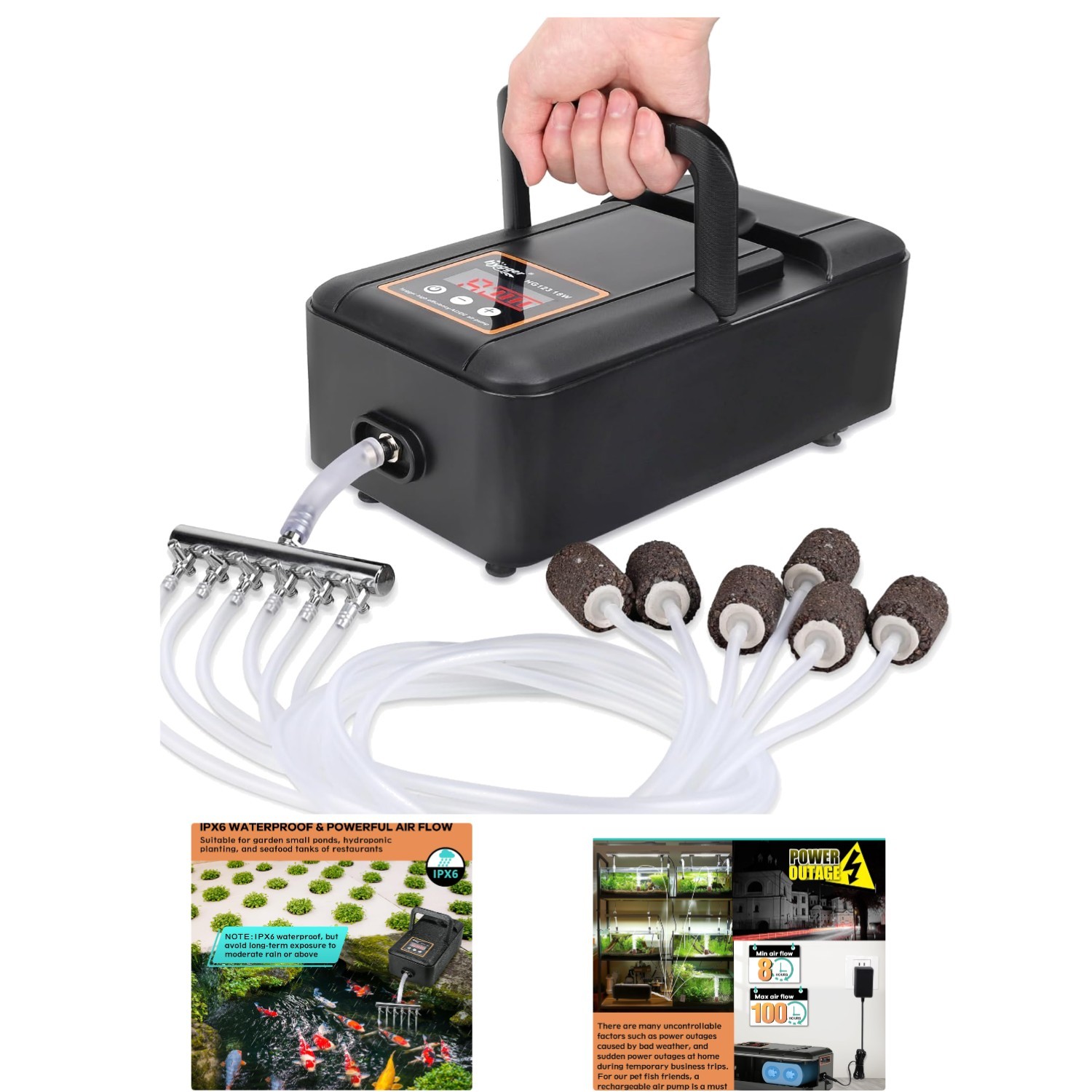 Versatile 5 GPM Rechargeable Air Pump for Aquariums & Hydroponics – Waterproof