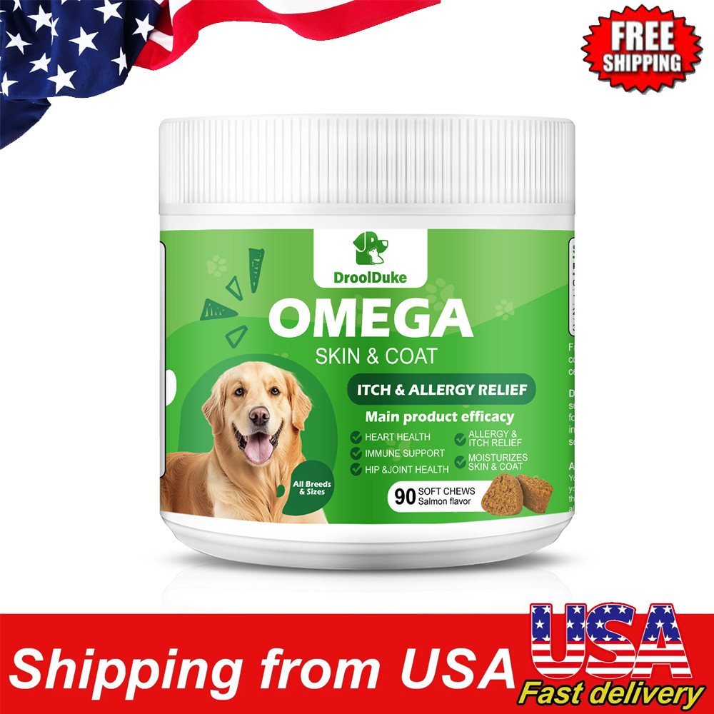 Omega 3 Fish Oil for Dogs 90 Chews Skin and Coat Supplement Salmon Flavor
