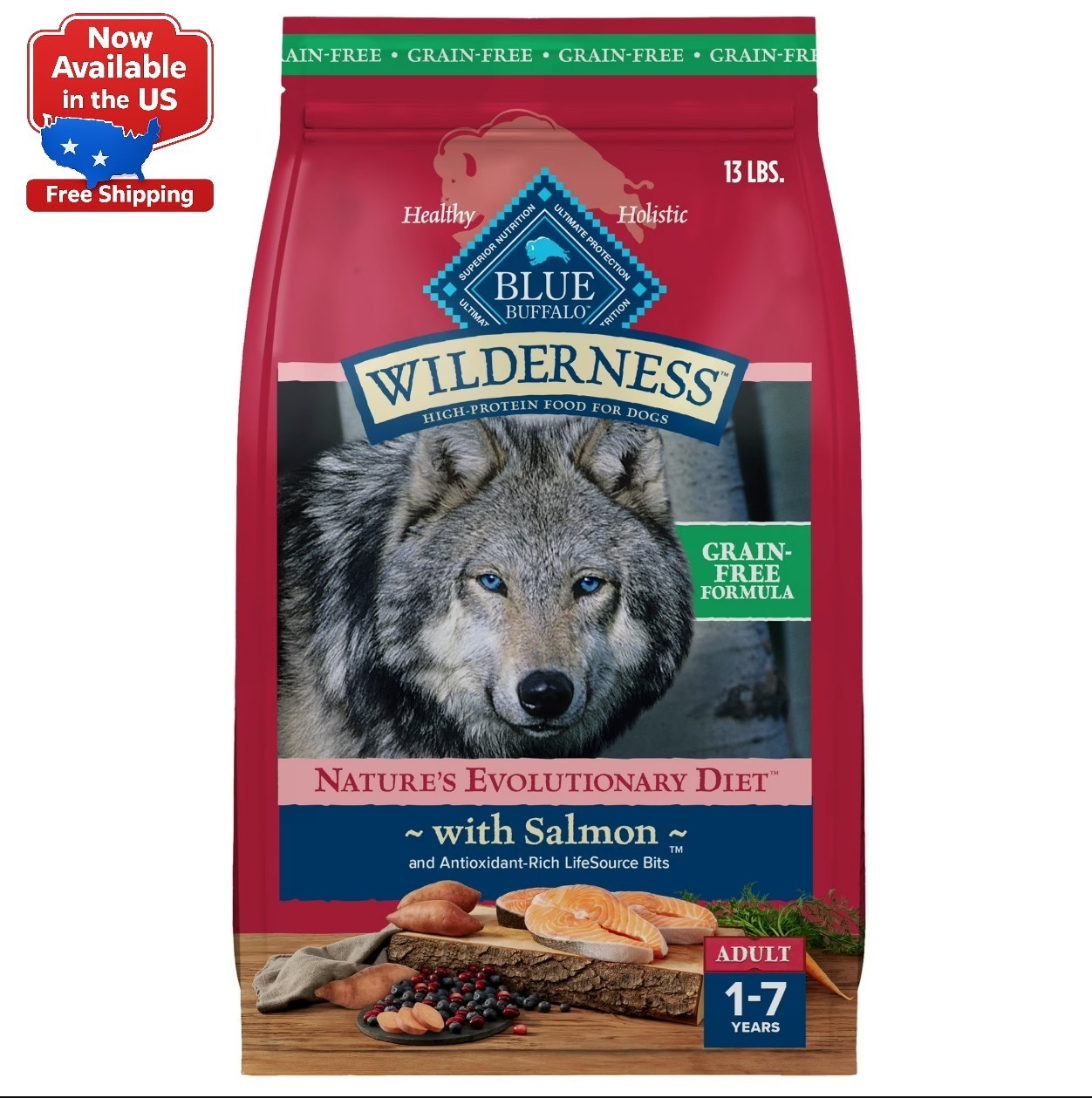 Blue Buffalo Wilderness Adult High-Protein Dry Dog Food Salmon Recipe, 13-lb Bag