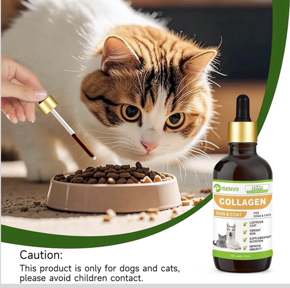 Skin & Coat Supplement for Dogs Cats | ISENVO Daily Liquid Collagen New In Pkg