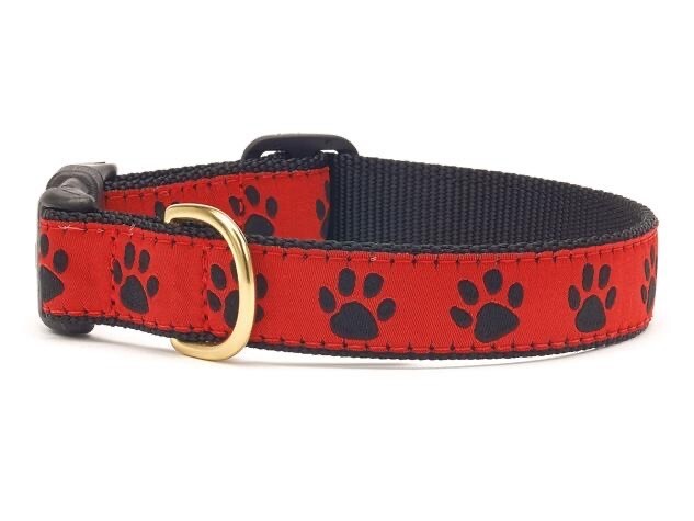 Up Country Dog Collar, Red Black Paw, Adjustable Made In USA XS S M L XL XXL