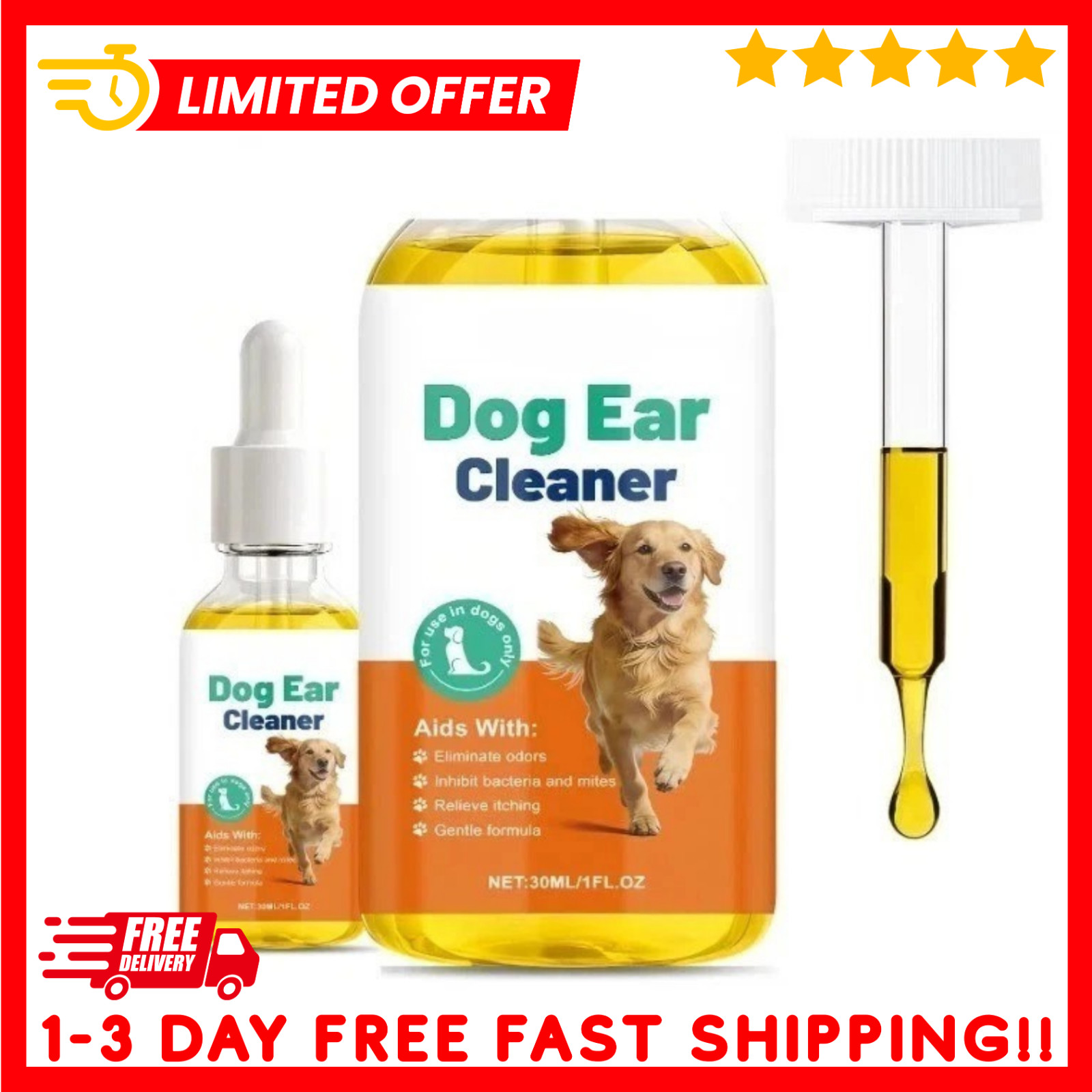 Pup Labs Ear Clear, Natural Dog Ear Cleaner and Infection Treatment for Dogs NEW