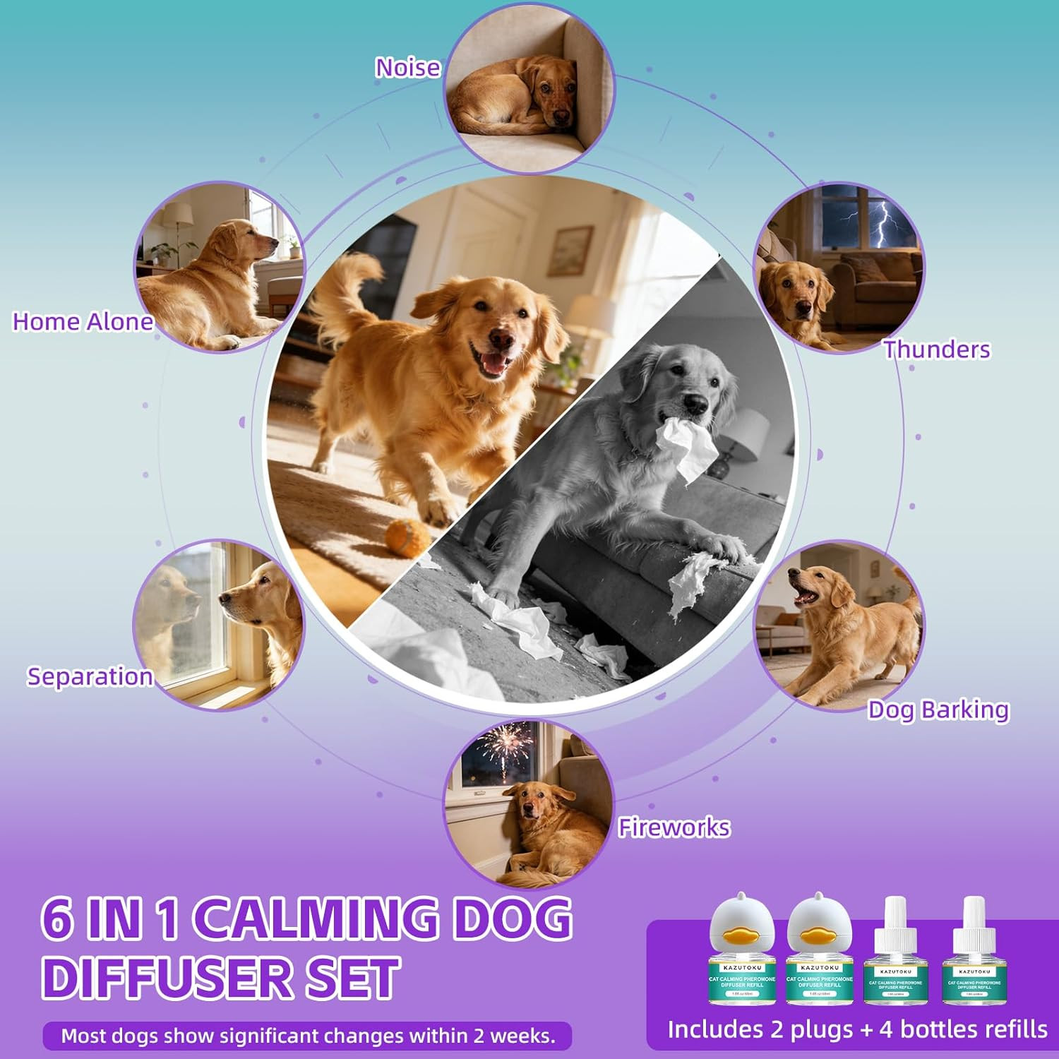 6 In 1Therapet Dog Calming Diffuser Pheromone Anxiety Aid 2Plug in 4x48ml Refill
