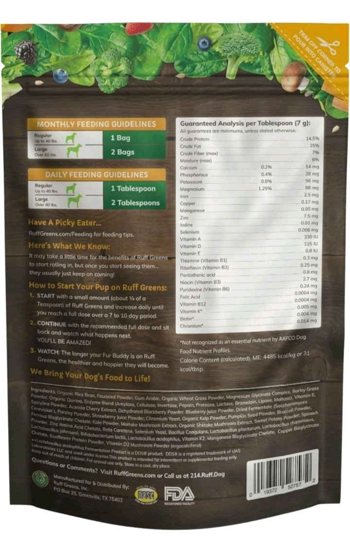 Ruff Greens Vita Smart – Dog Food Topper & Joint Supplement for Dogs – 6.9 oz