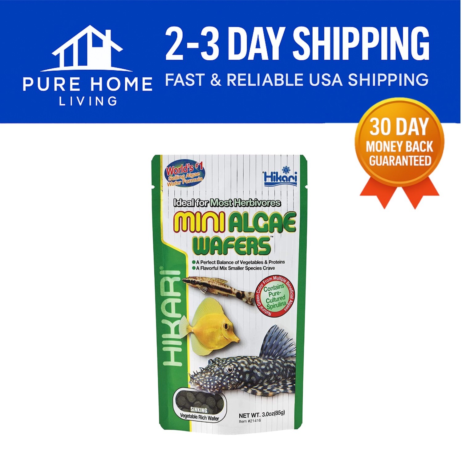 Hikari Tropical Mini Algae Wafers Fish Food – 3.0oz – Nutritious & Additive-Free