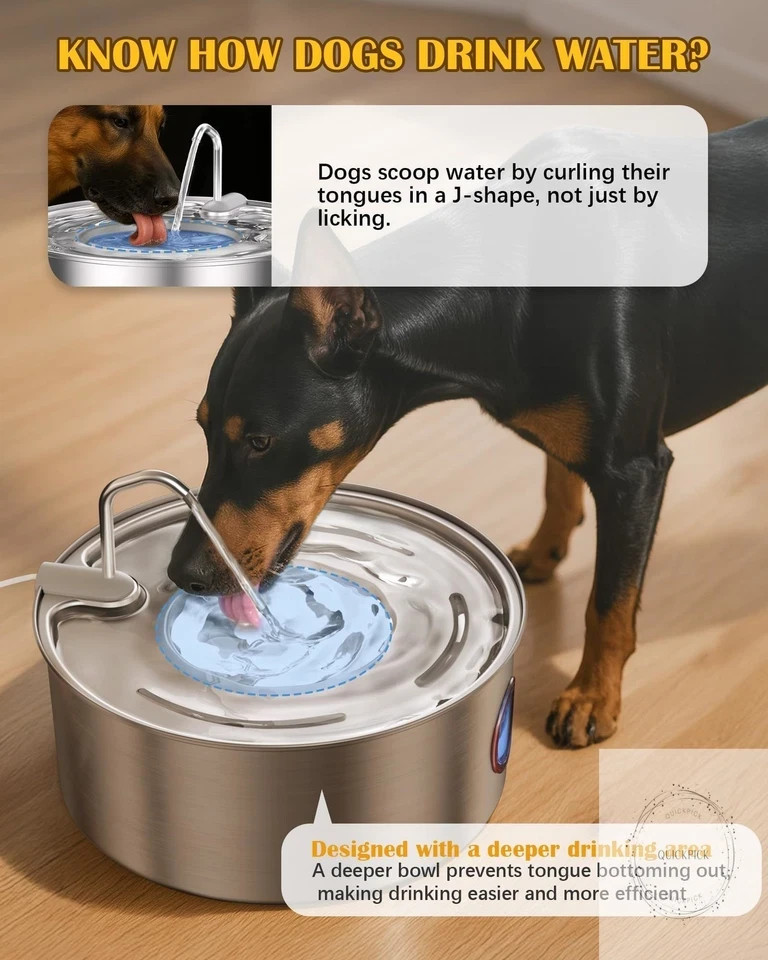 Dog Water Fountain for Large Dogs- 270oz/8L Stainless Steel Dog Water Bowl Dispe