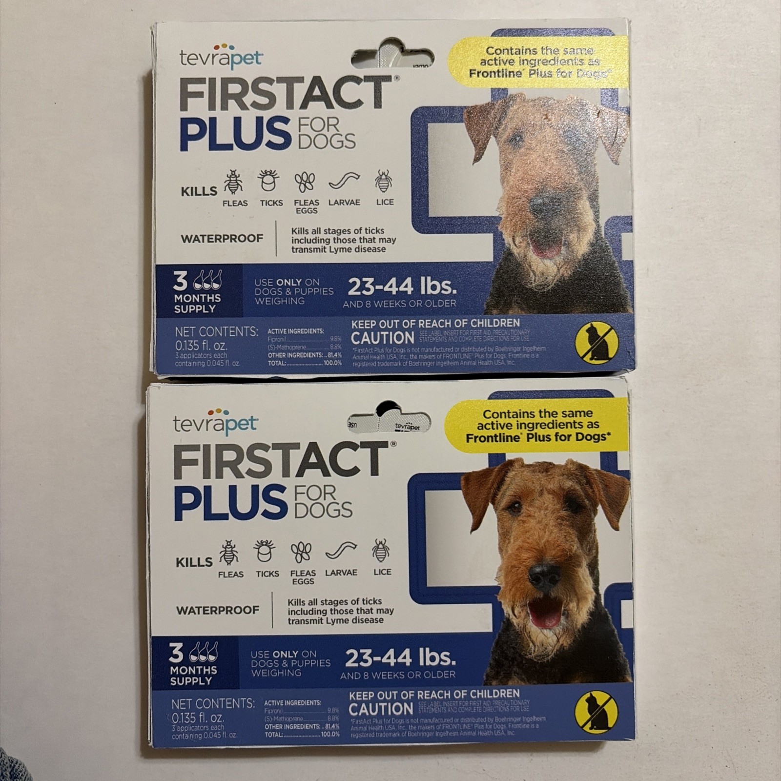 2x TevraPet FirstAct Plus Dogs 23-44 lbs Flea Tick Treatment 3 Doses 6 Months