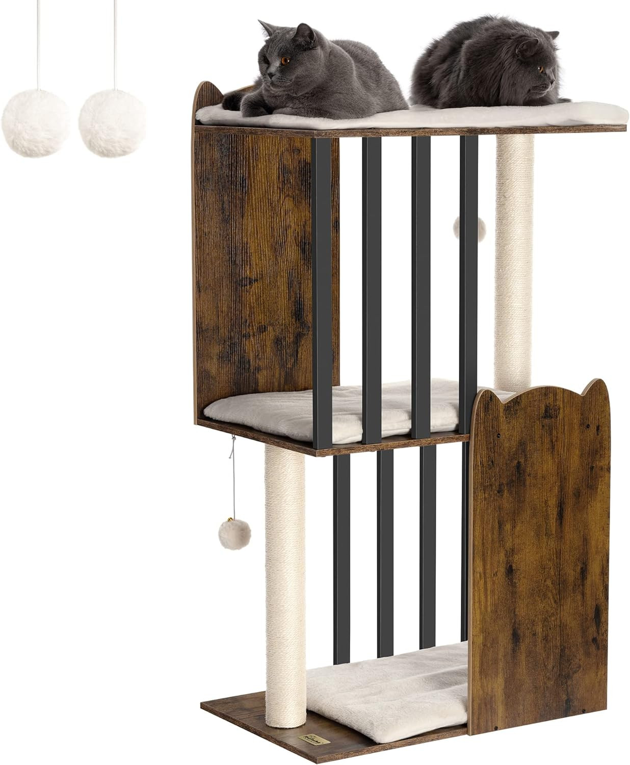 43.8In 3-Tier Modern Cat Tree Tower Condo, Cat Scratch Posts for Indoor Cats, Bi