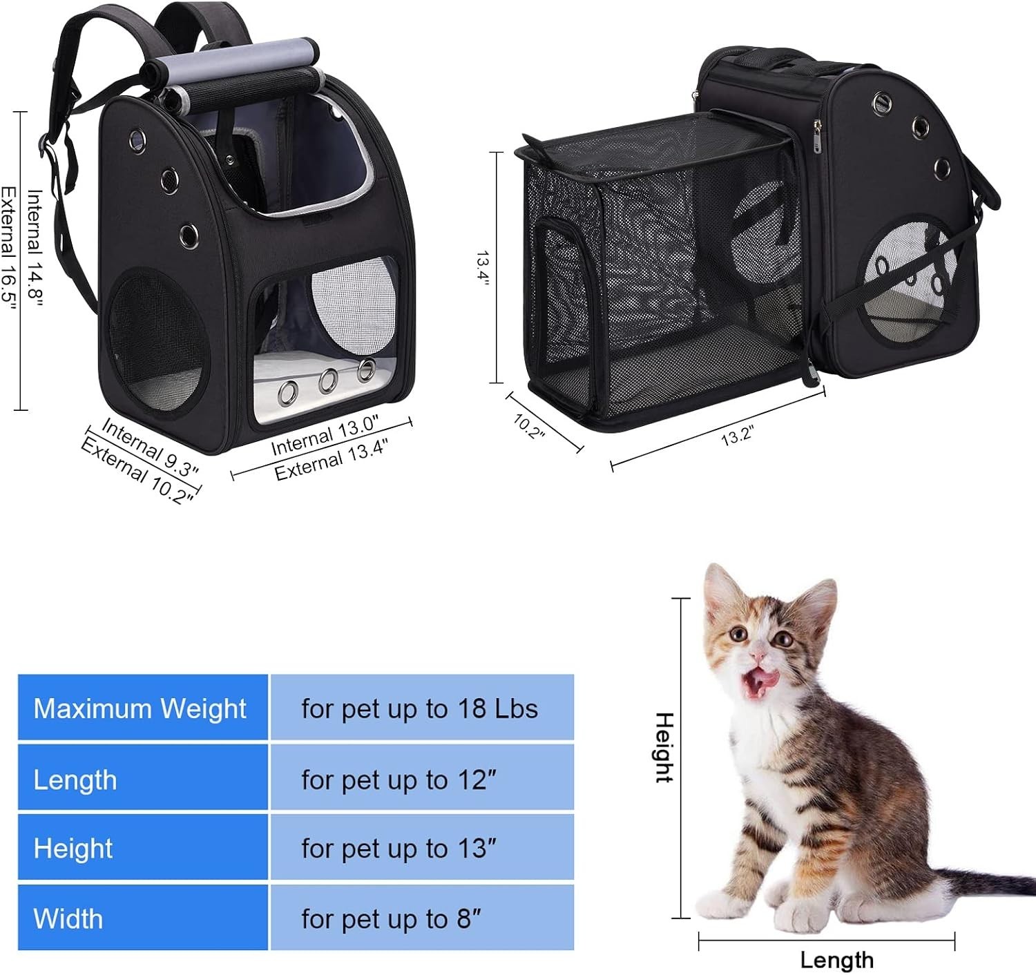 Expandable Cat Backpack Carrier for Small Cats & Pets Up to 18 lbs | Large Sp…