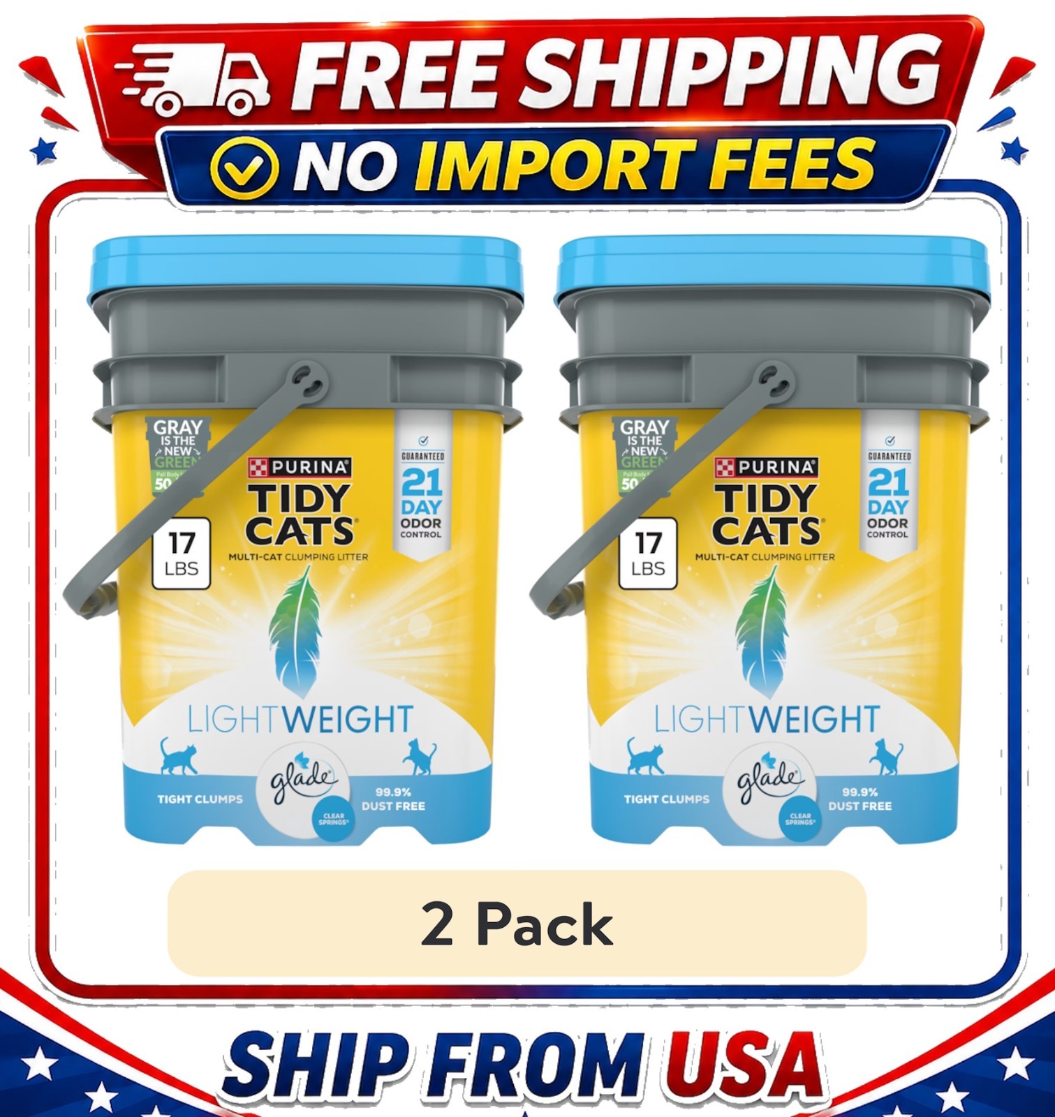 ( 2 pack ) Purina Tidy Cats LightWeight Clumping Cat Litter, 17 lb Pail