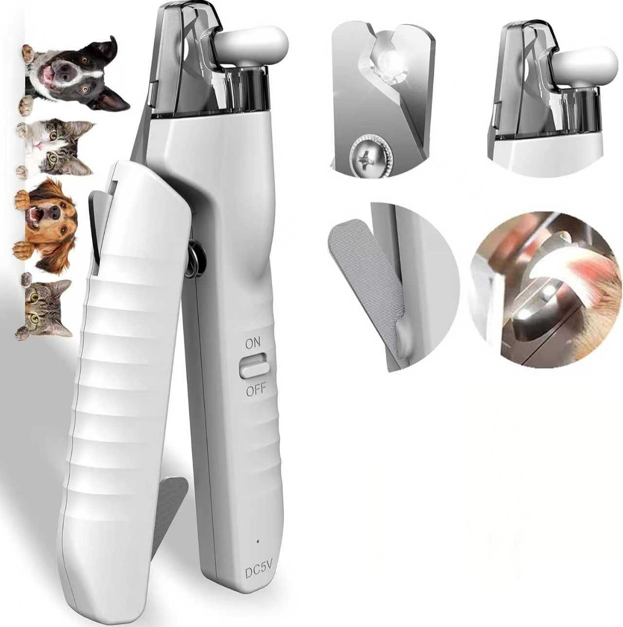 2-in-1 Pet Nail Clippers Grinder w/ LED Light USB for Dogs Cats Small Pets