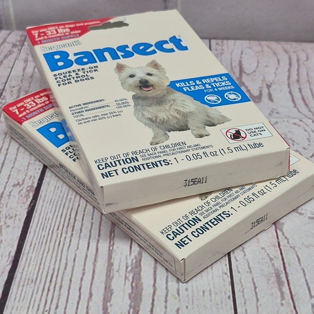 2 Pack~ Sergent’s Bansect Squeeze-On Flea & Tick Control For Dogs (7-33 lbs)