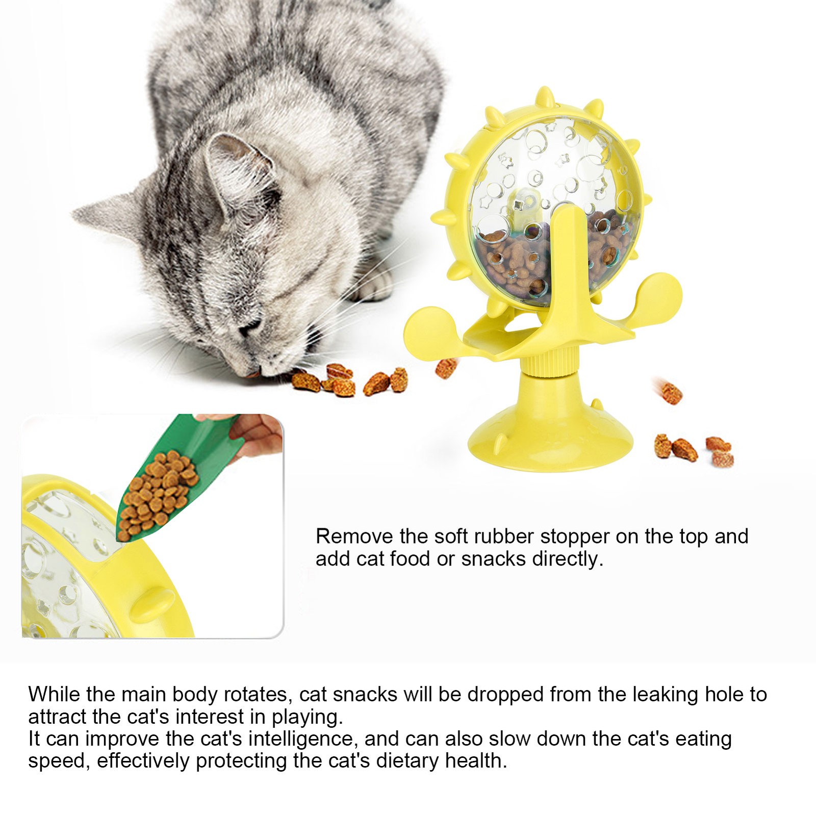 ABS Cat Treat Puzzle Toy Windmill Educational Interactive (Yellow)