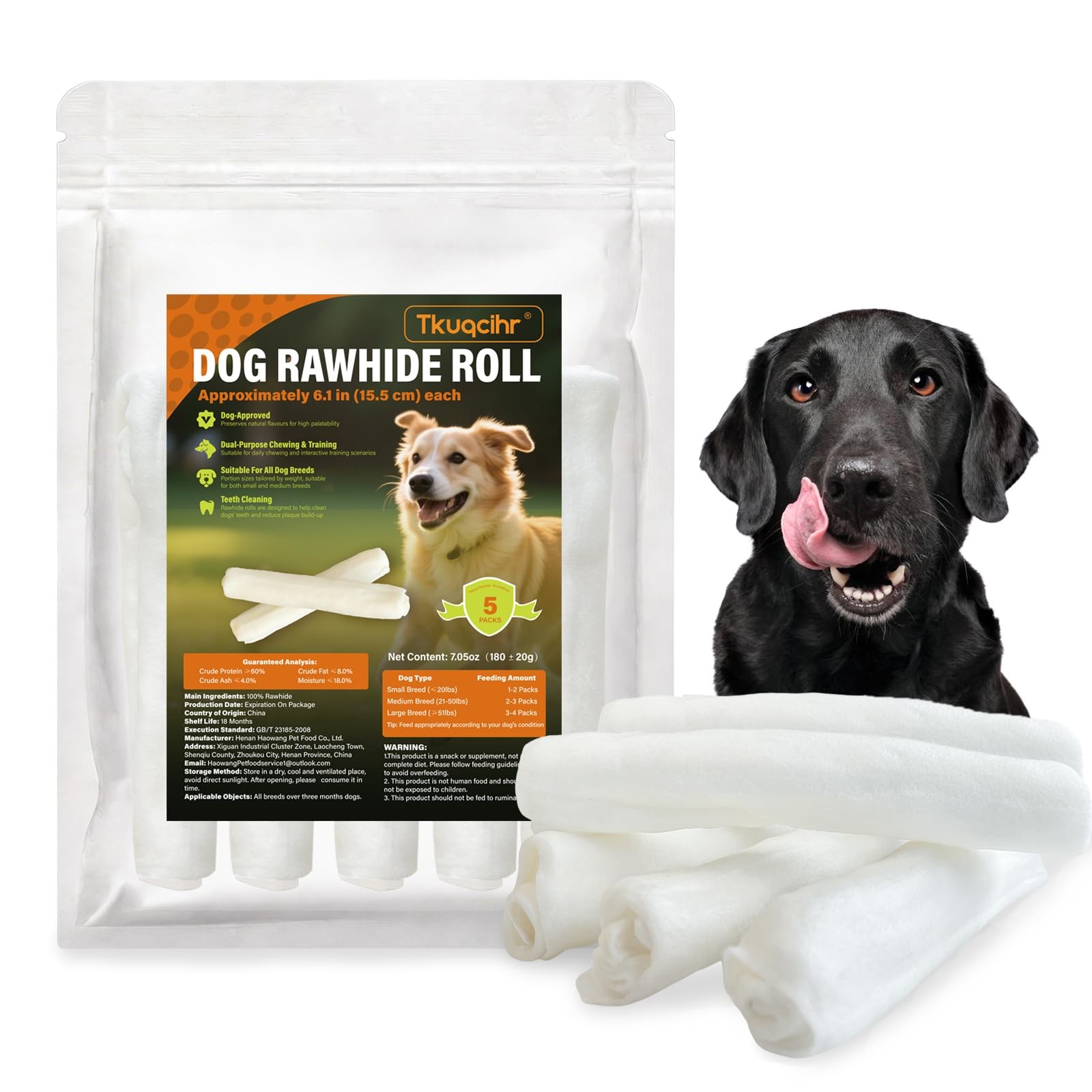 5-6 Inch Natural Beef Rawhide Chews for Dogs – 5 Pack (200g) Long Lasting Raw…