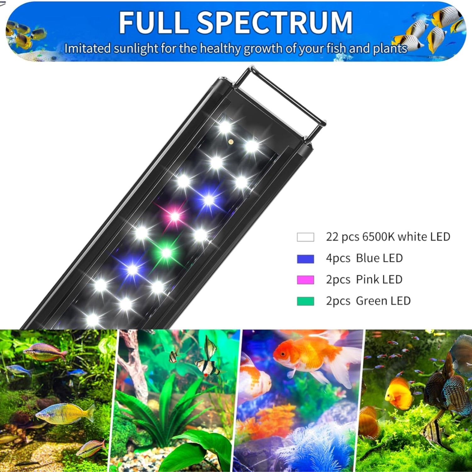 LED Aquarium Light Full Spectrum 12 Inch Fish Tank Light Fresh Water