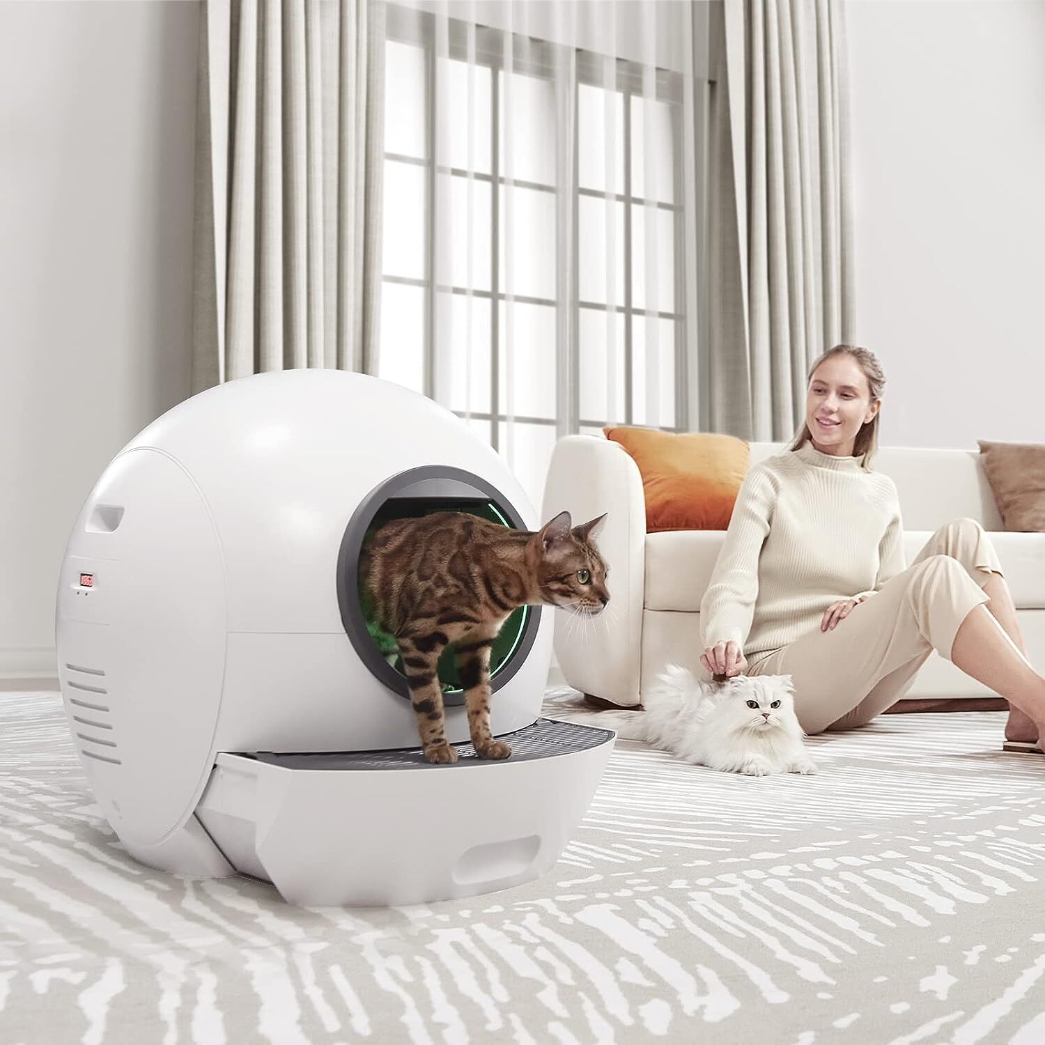 WiFi Smart Cat Litter Box NO Scoop/APP Automatic Self-Cleaning Litter BOX -White