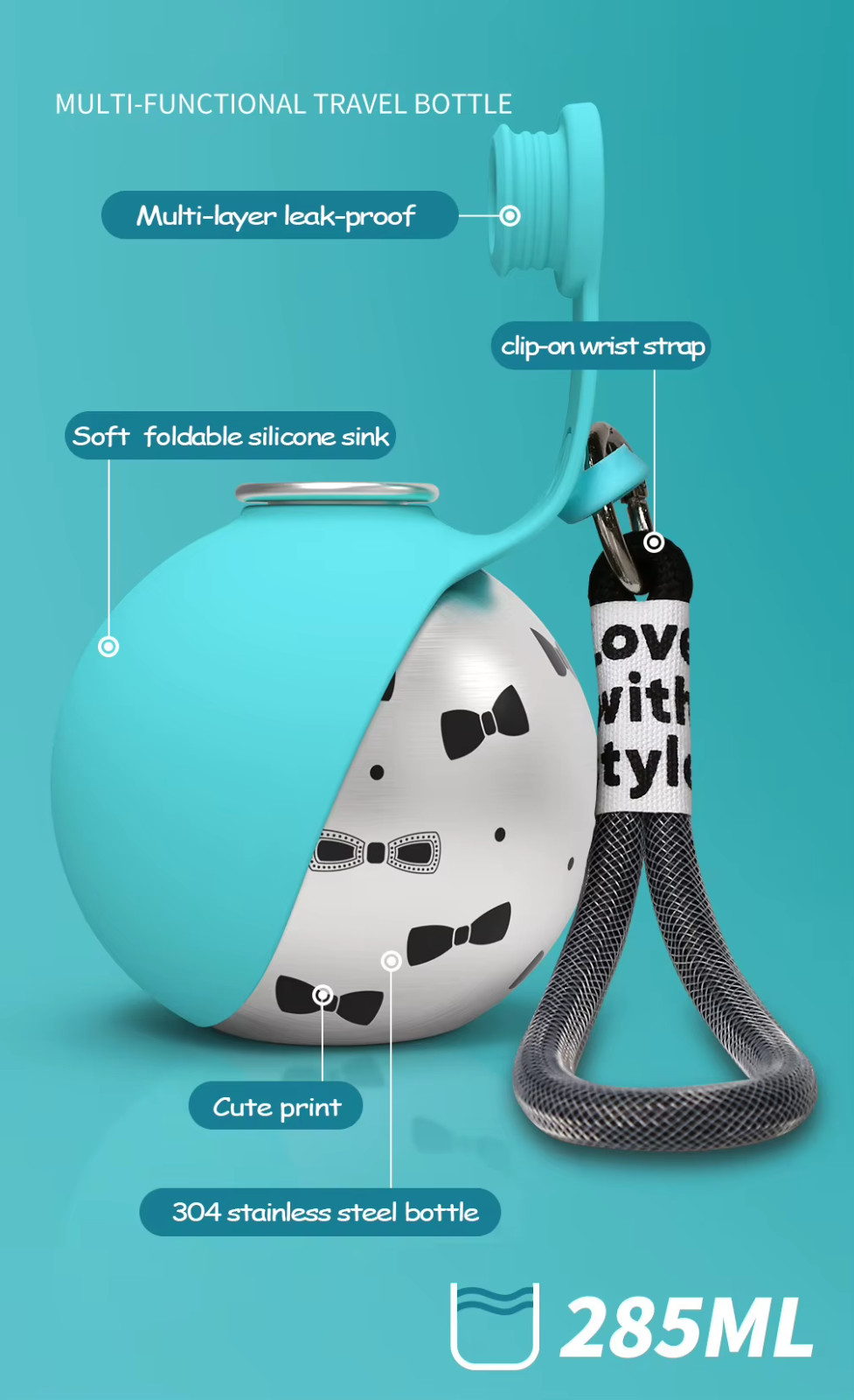 Portable Stainless Steel Dog Water Bottle Travel Pet Drinking Bowl Dispenser