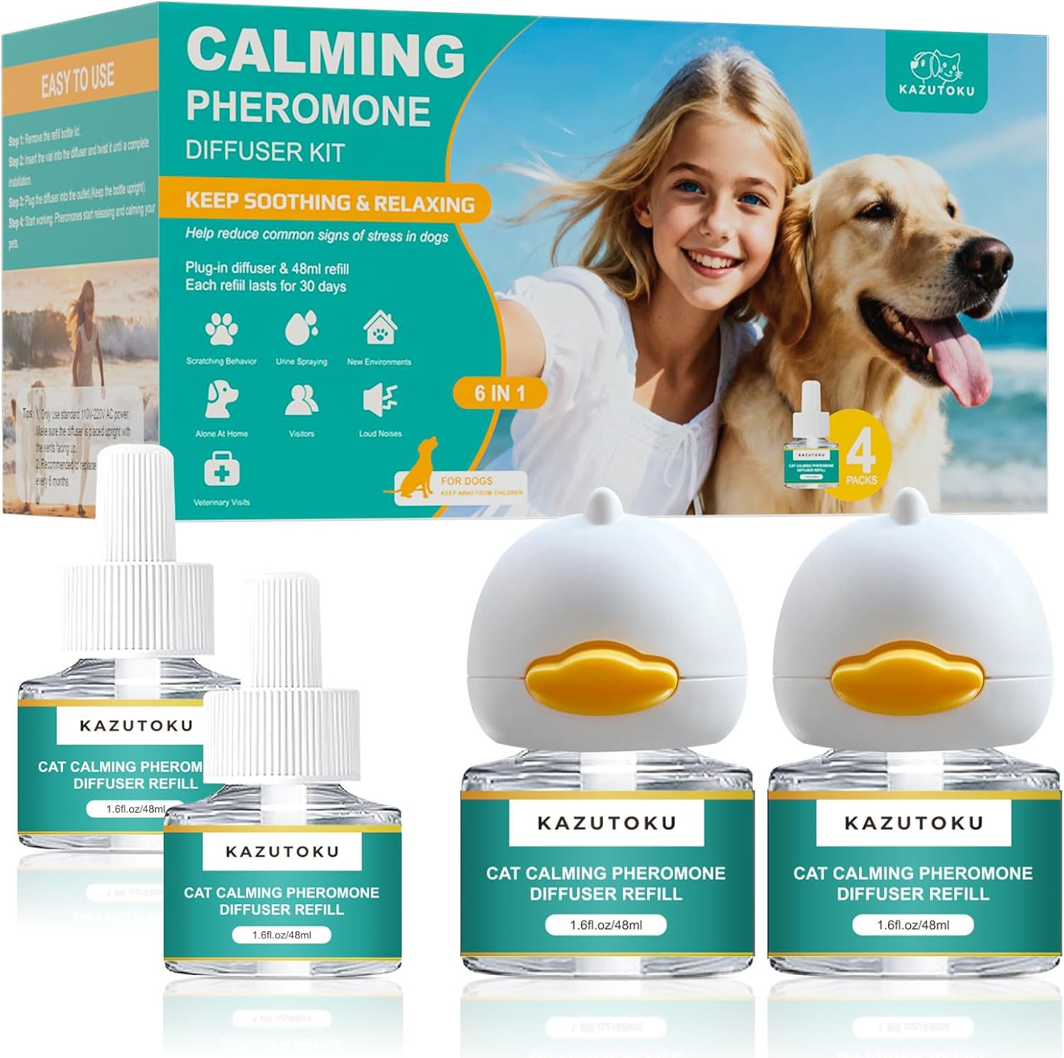 6 In 1Therapet Dog Calming Diffuser Pheromone Anxiety Aid 2Plug in 4x48ml Refill