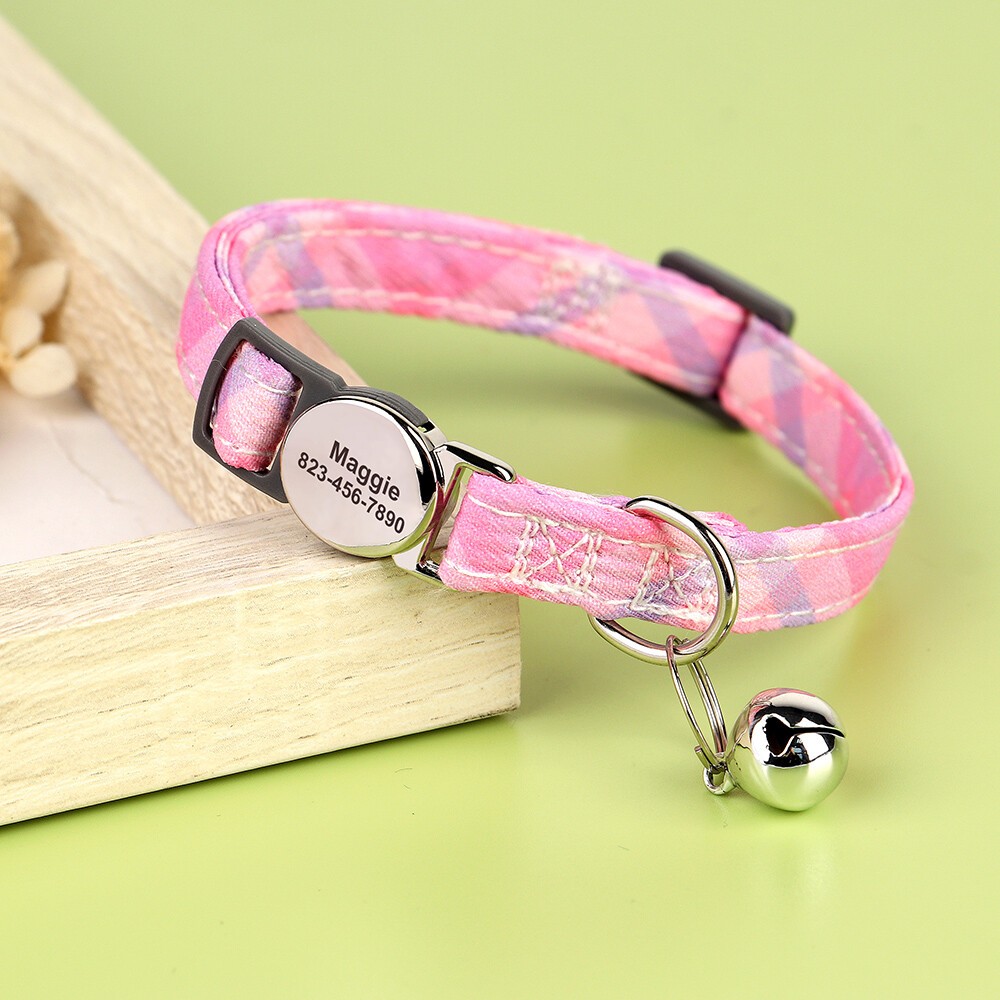 Breakaway Personalized Cat Collar & Bell Safety Buckle Custom Engraved Name ID