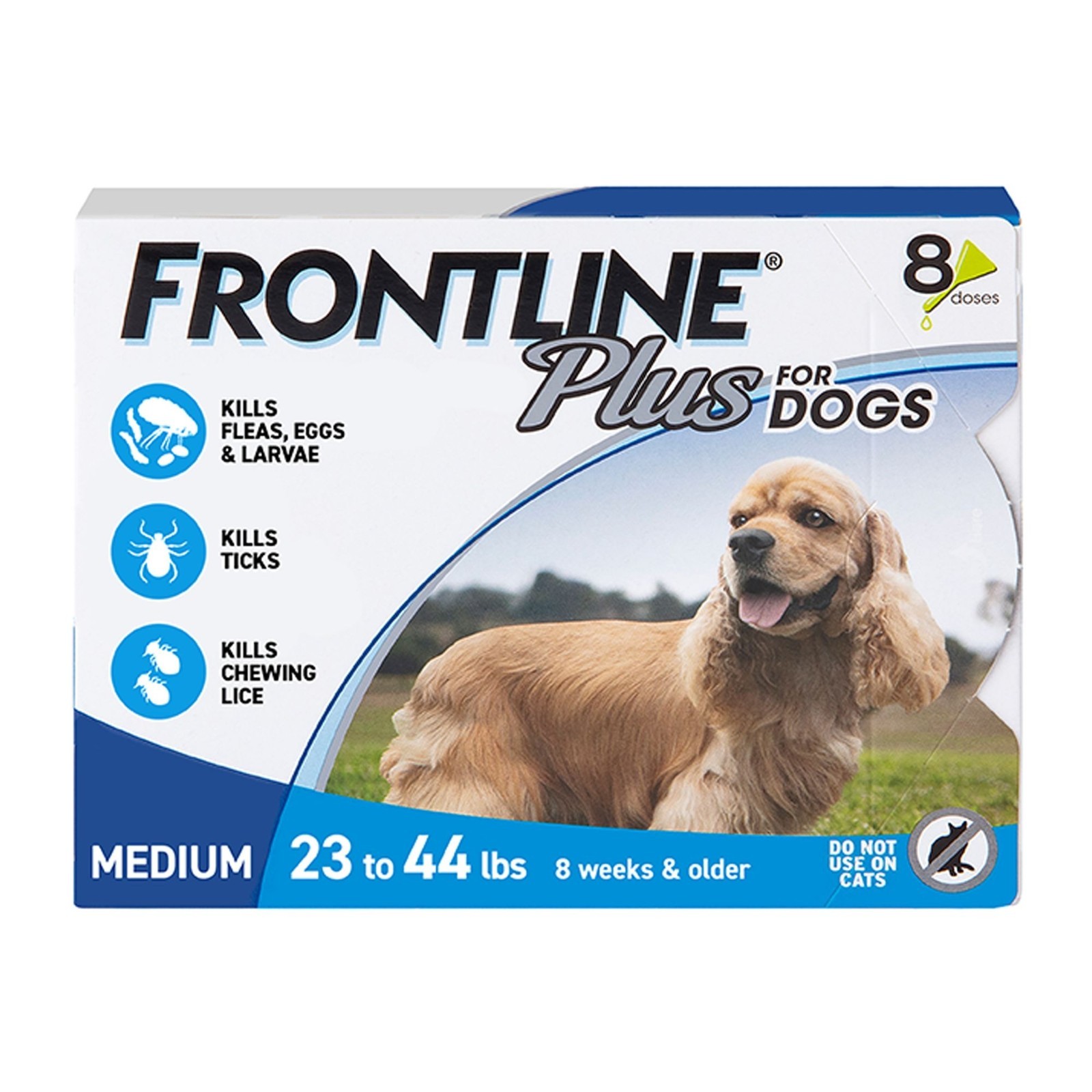 Frontline Plus Flea & Tick Spot Treatment for Medium Dogs, 23-44 lbs, 8 Count