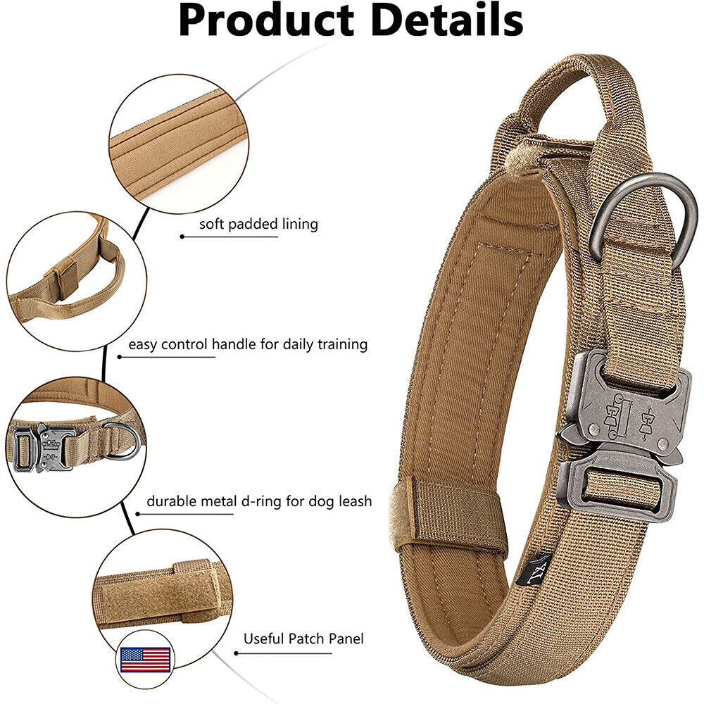 Tactical Military Dog Training Collar With Leash Metal Buckle Heavy Duty M L XL