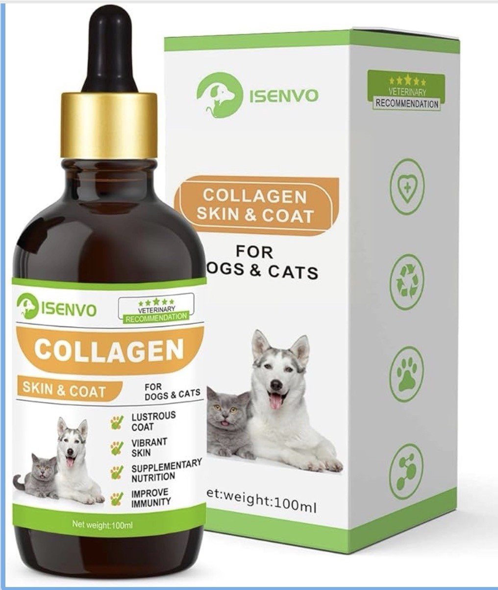 Skin & Coat Supplement for Dogs Cats | ISENVO Daily Liquid Collagen New In Pkg
