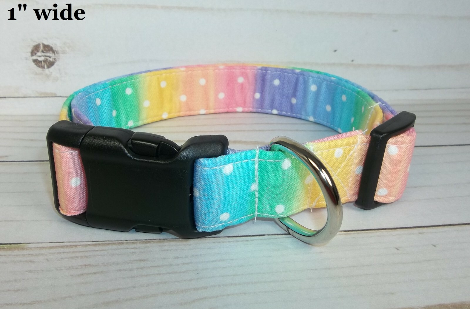 Rainbow Pastel Polka Dots Terri’s Dog Collar handmade adjustable girl stripe