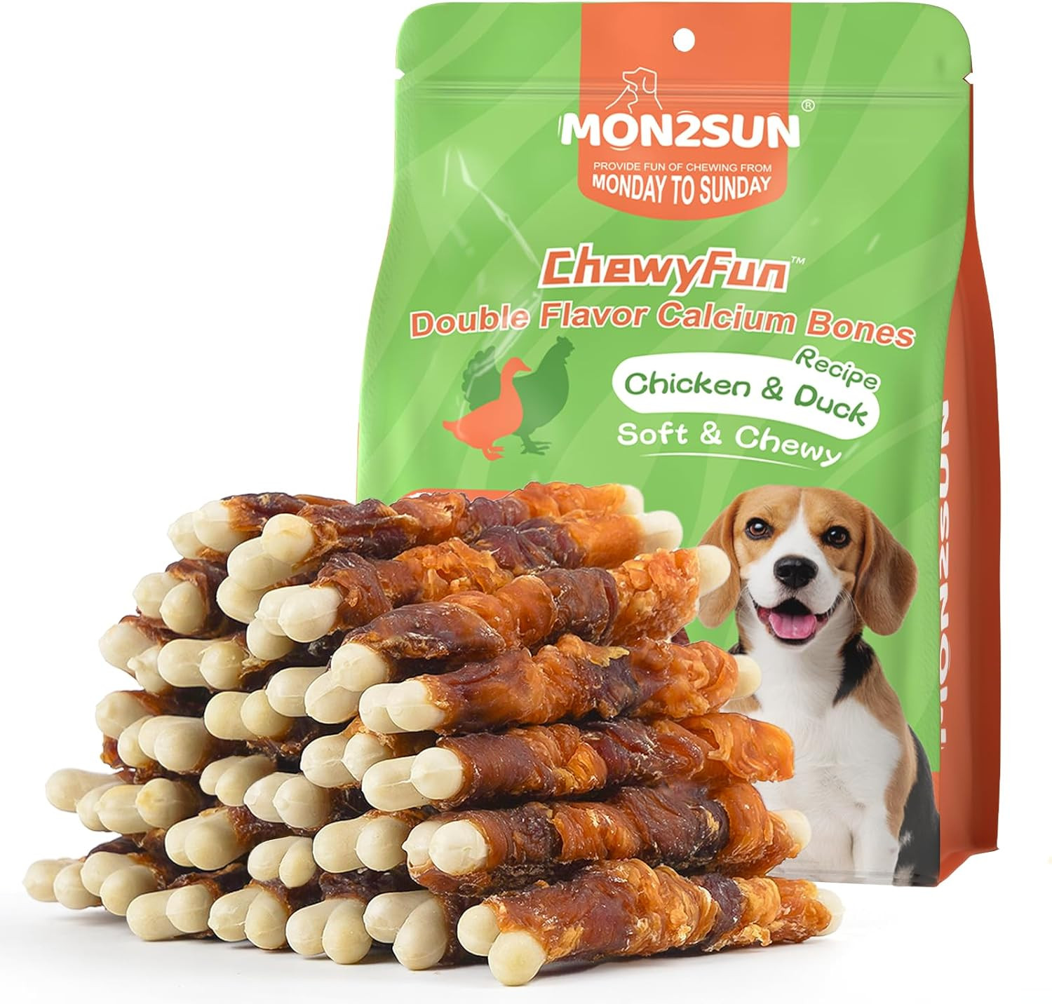 MON2SUN Dog Treats, 4 Inch Chicken & Duck Wrapped Calcium Bones, 21.16 Oz | 30 C