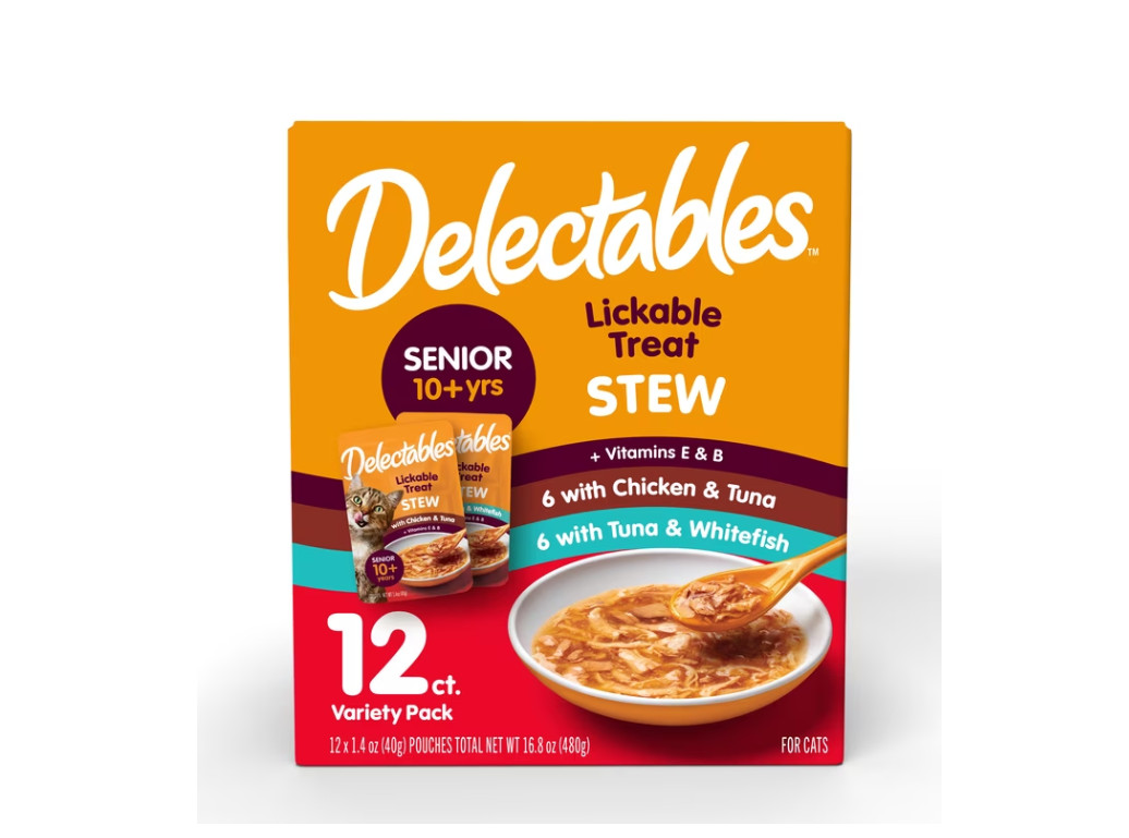 (4 pack) Delectables Stew Senior 10+ Variety Pack Lickable Cat Treats, 12-Pack