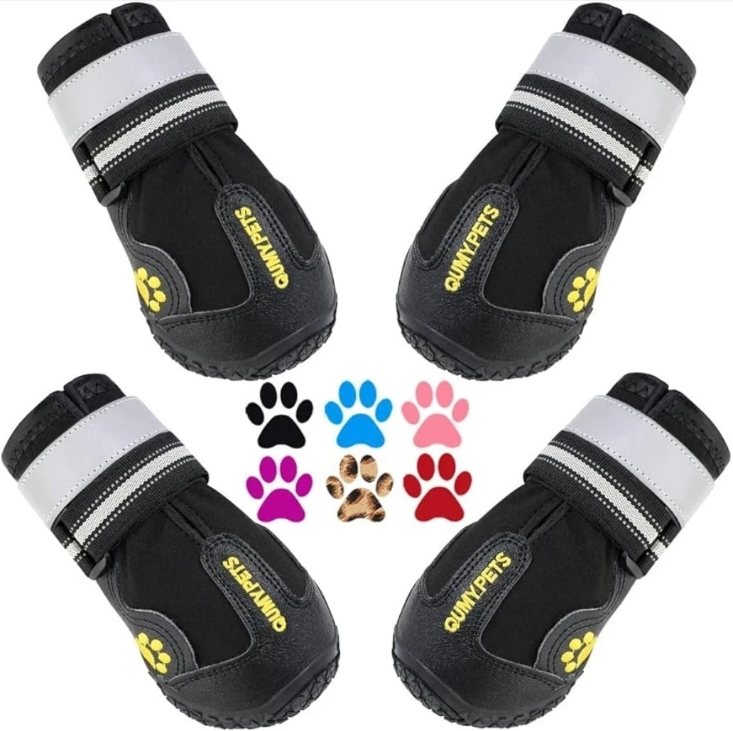 QUMY Dog Shoes for LARGE Dog Boots & Paw Protectors (Size 7, 63-75lbs) – Black