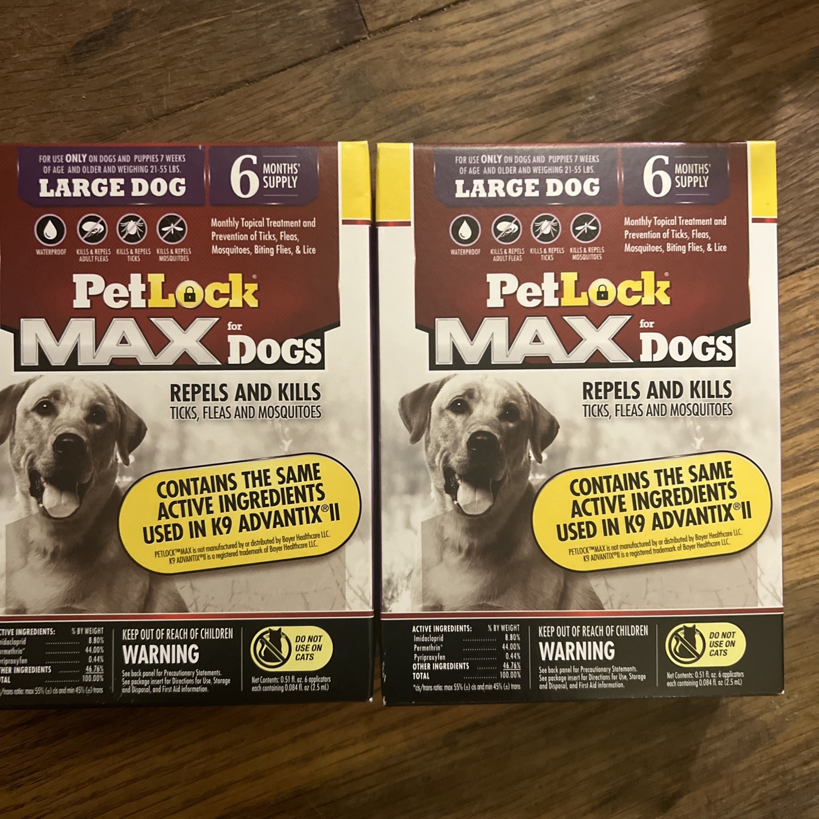 2 Boxes Pet Lock Max Large dog 6 Doses 12 Total 1yr Flea Protection 21-55 lbs