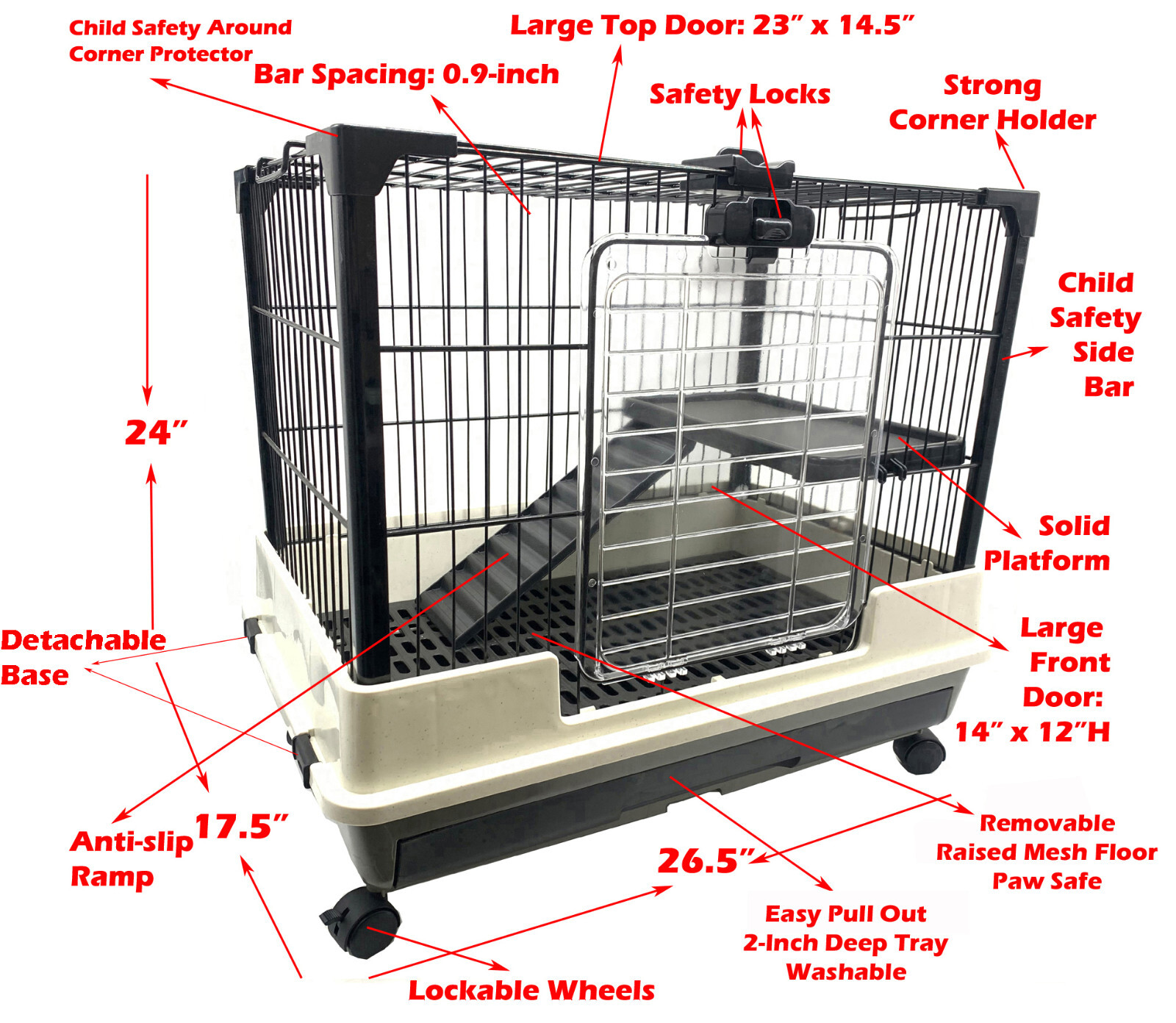 2-Tiers Indoor Guinea Pig Rabbit Bunny Ferret Kitten Rolling Cage Hutch House