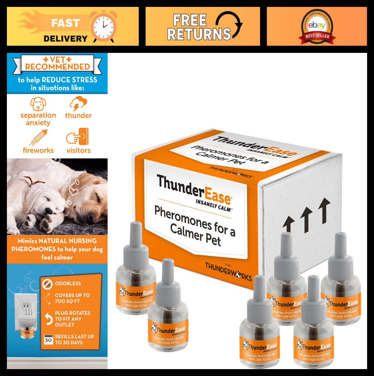 Calming Pheromone Diffuser Refill for Dogs | Reduces Anxiety, Stress & Barking |