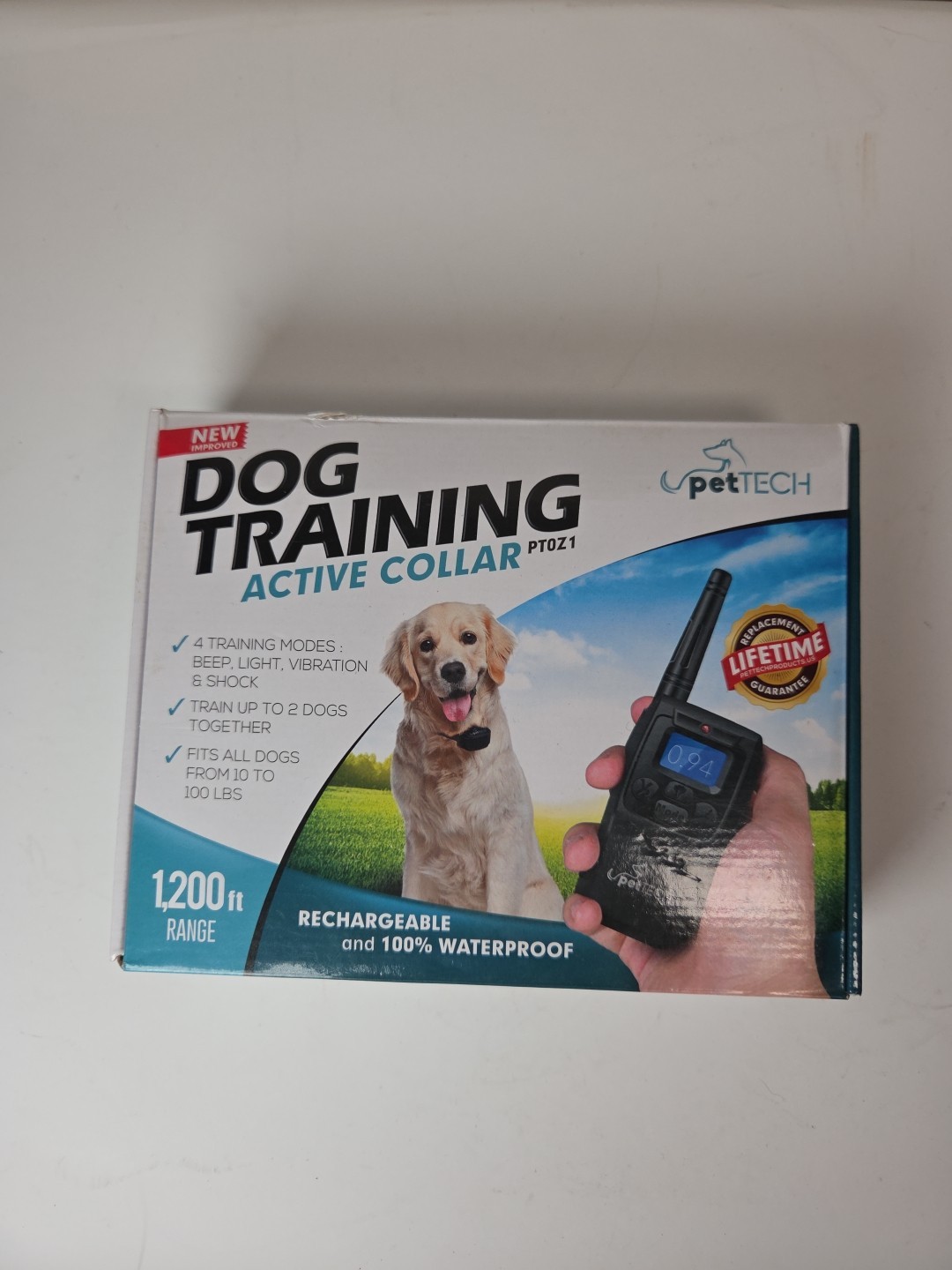 Pet Tech Dog Training Active Collar 1200ft Range Rechargeable & 100% Waterproof