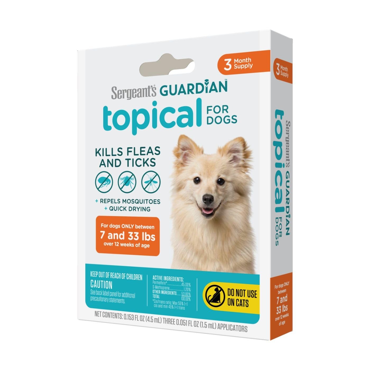 Sergeant’s Guardian Flea & Tick Squeeze On for Dogs 7-33 lbs., 3 Month