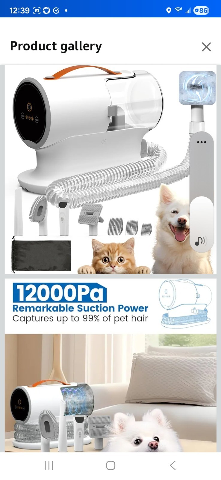 5in1 PG100 Pet Hair Grooming Vacuum Cleaner Kit For Dog Cat Hair 12000Pa Suction