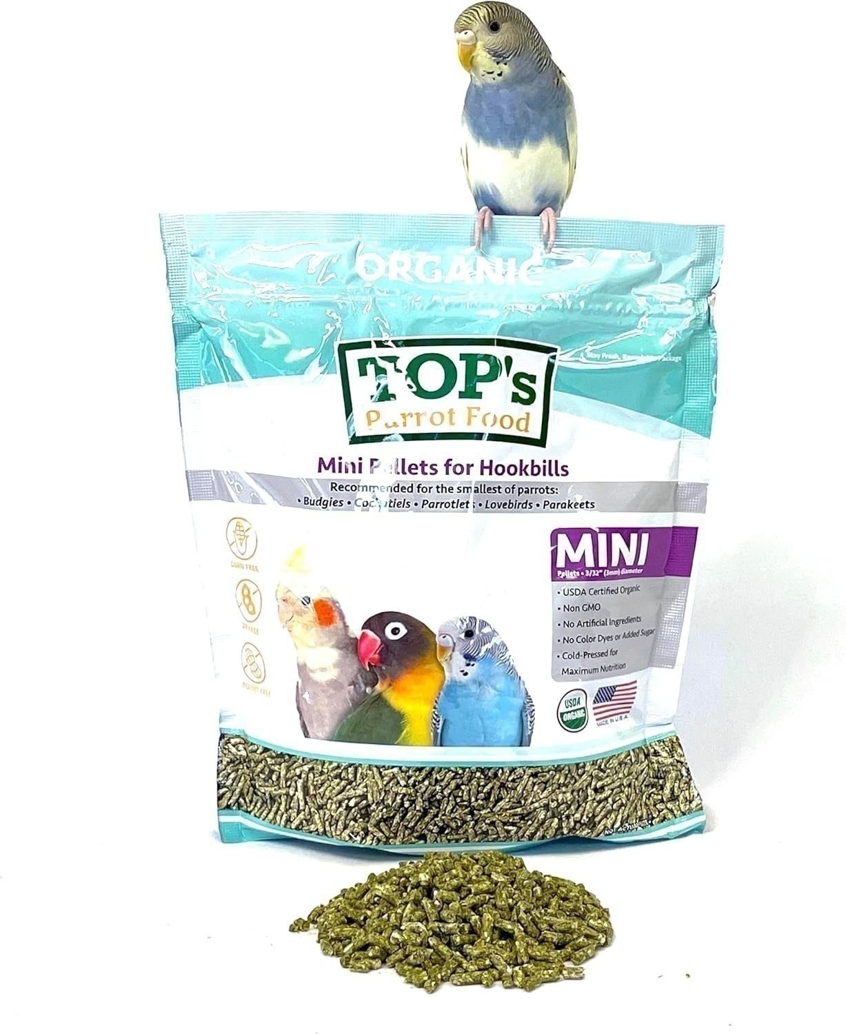 TOP’s Organic Mini Pellets Bird Food 4lb Budgie Cockatiel Parakeet USDA Non GMO