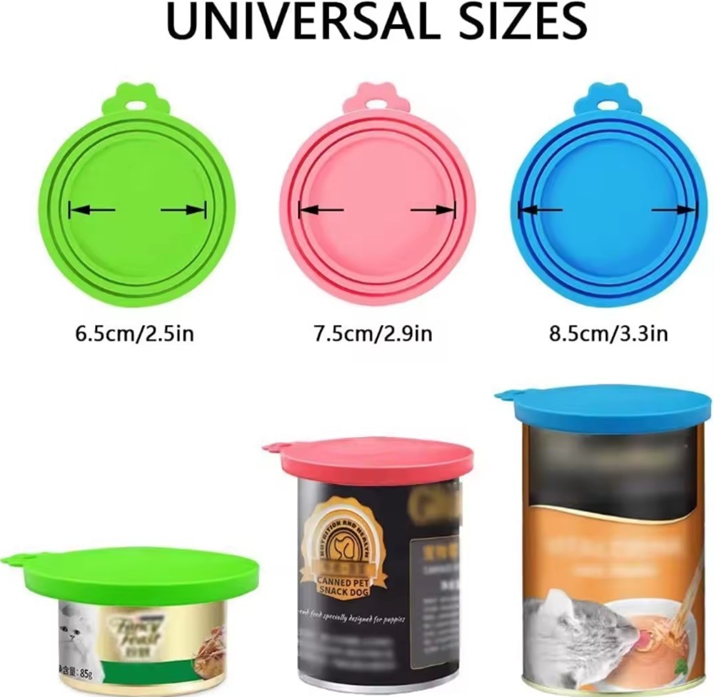 4 Ps Pet Food Can Cover Set w Spoon-Silicone Can Lids for Dog & Cat Food Storage