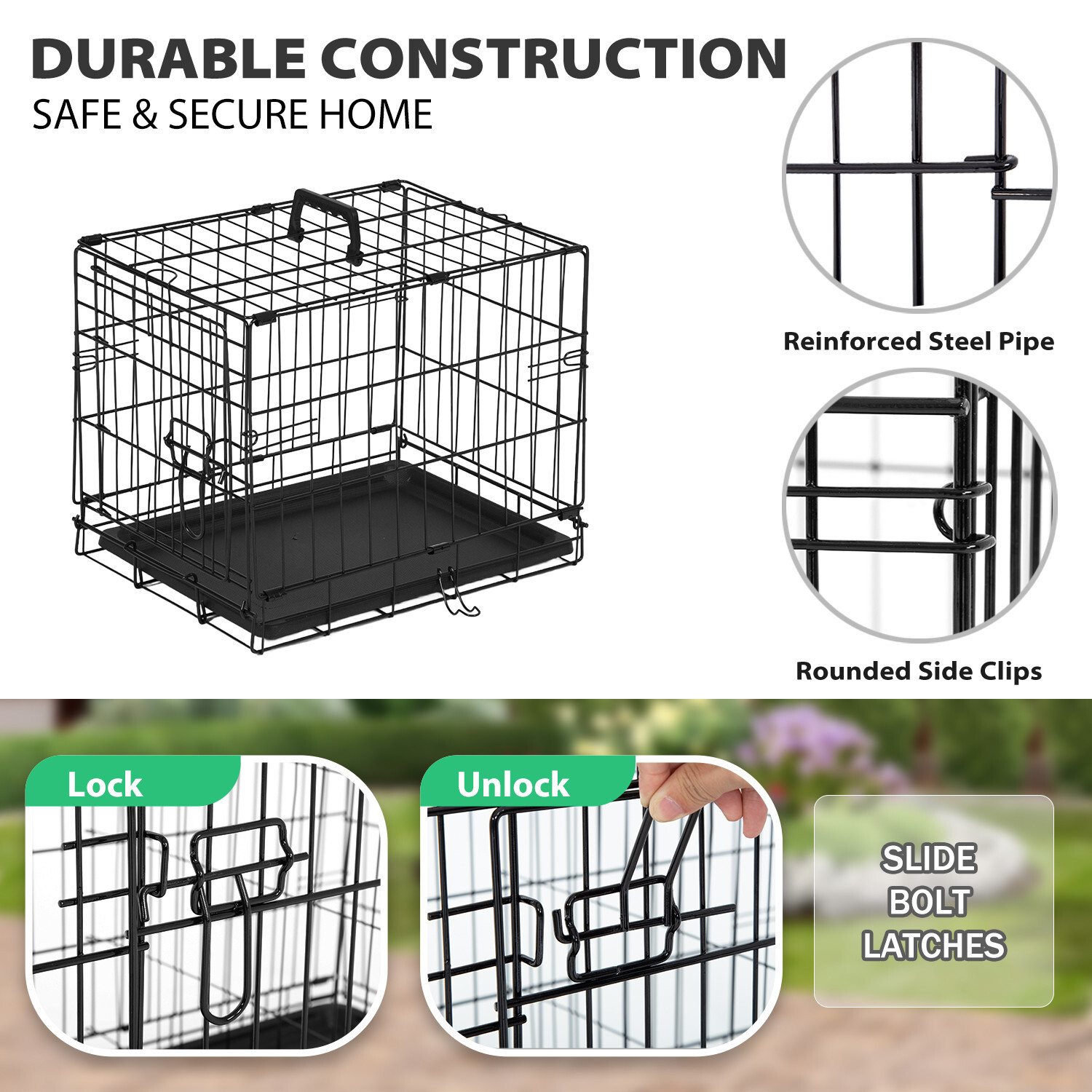Dog Crate 18″ Foldable Metal Kennel with Double Doors, Secure Slide-Bolt Latches