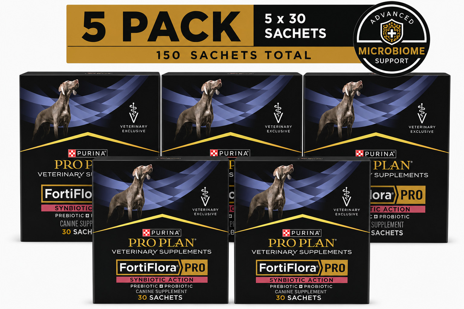 5 PACK Purina FortiFlora PROPlan Veterinary SYNBIOTIC DOG Supplement 150 Sachets